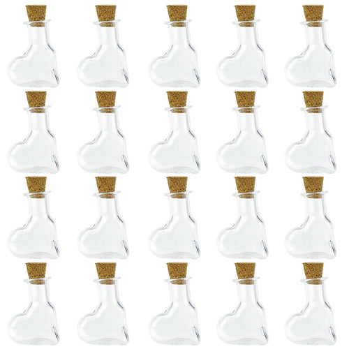 20 Pcs Mini Transparent Glass Bottles with Corks (Oblique Heart)