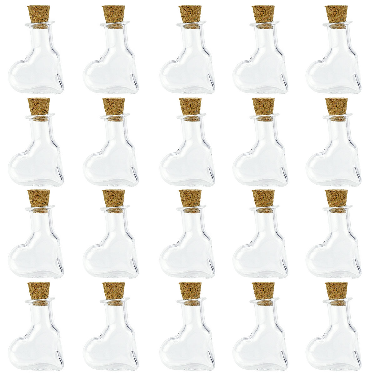 20 Pcs Mini Transparent Glass Bottles with Corks (Oblique Heart)