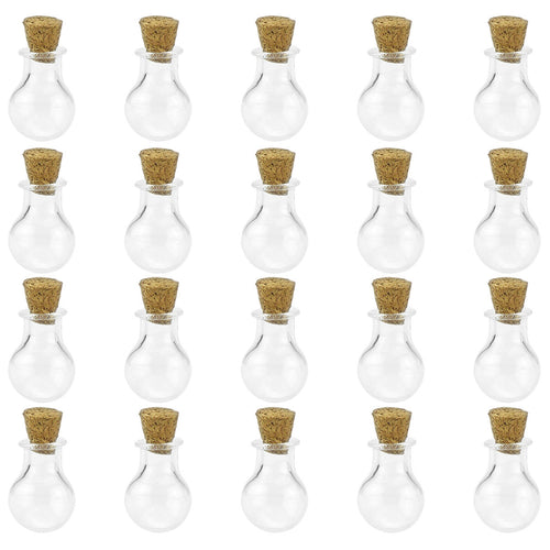 20 Pcs Mini Transparent Glass Bottles with Corks (Sphere 2)