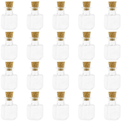 20 Pcs Mini Transparent Glass Bottles with Corks (Square Bottle)