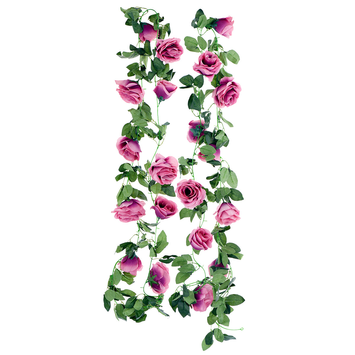 2 Pcs Raspberry Pink Artificial Silk Rose Garland Vine Plant Flower Leaves