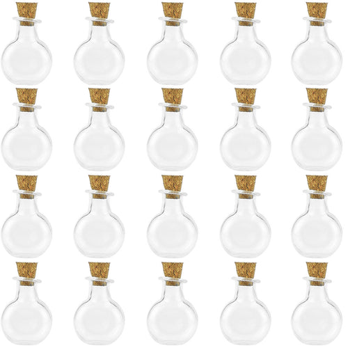 20 Pcs Mini Transparent Glass Bottles with Corks (Flat Round)