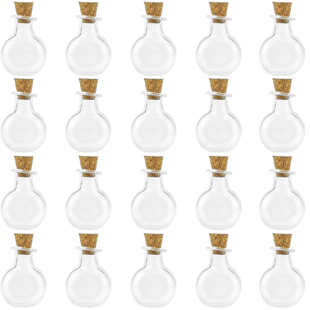 20 Pcs Mini Transparent Glass Bottles with Corks (Flat Round)