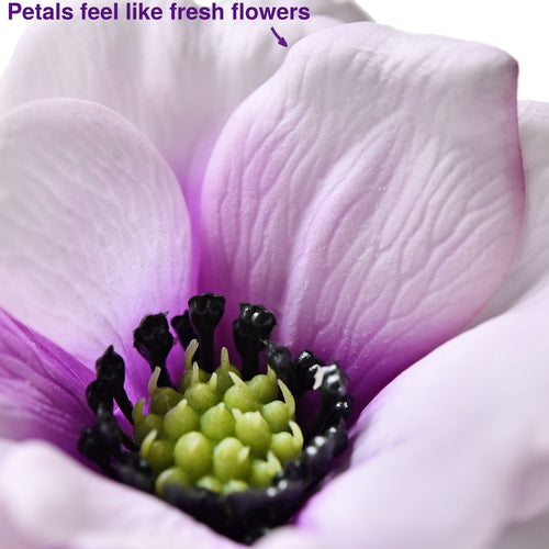 9 Long Stems of ‘Real Touch’ (Violet Purple) Artificial Anemone Silk Flowers with Leaves 48cm (18.9 inches)