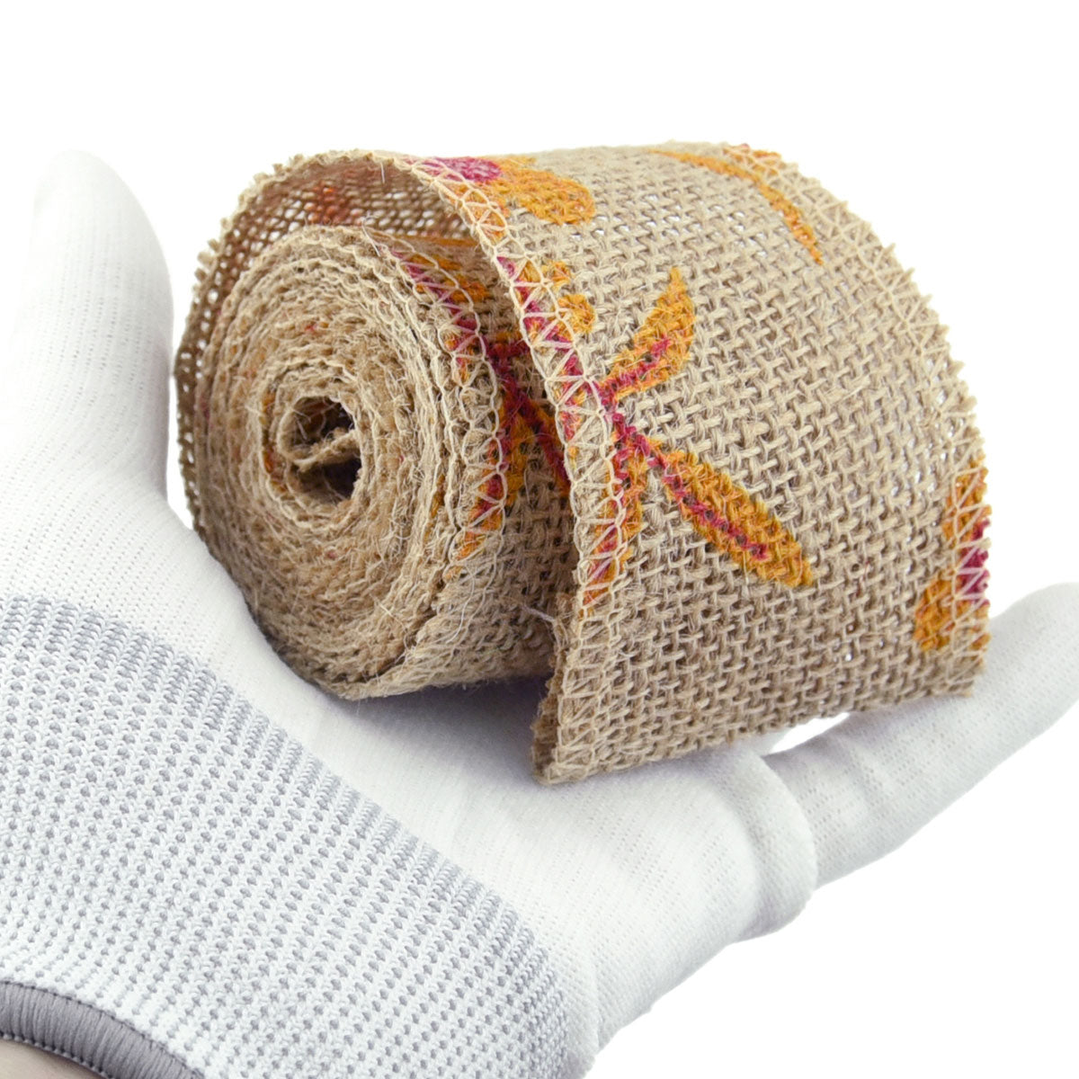 FiveSeasonStuff Natural Burlap Ribbon, Hessian Jute Ribbon Twine Roll, for Gift Wrap Packaging, Wedding Décor, Home Party Art Craft DIY Decoration (Yellow Flowers)