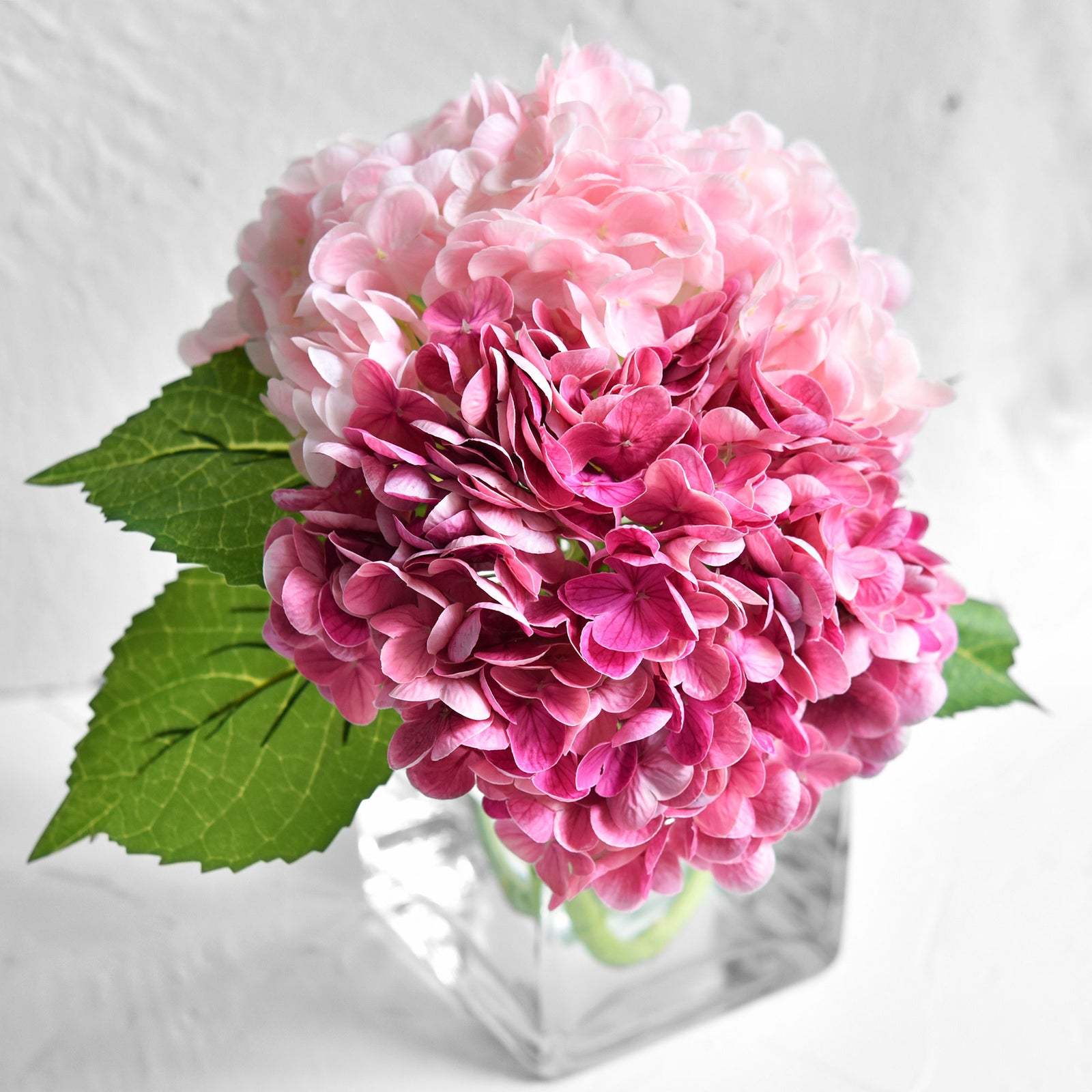 FiveSeasonStuff 2 Stems Real Touch Petals and Leaves Artificial Hydrangea Flowers Long Stem Floral Arrangement (Mixed Pink)