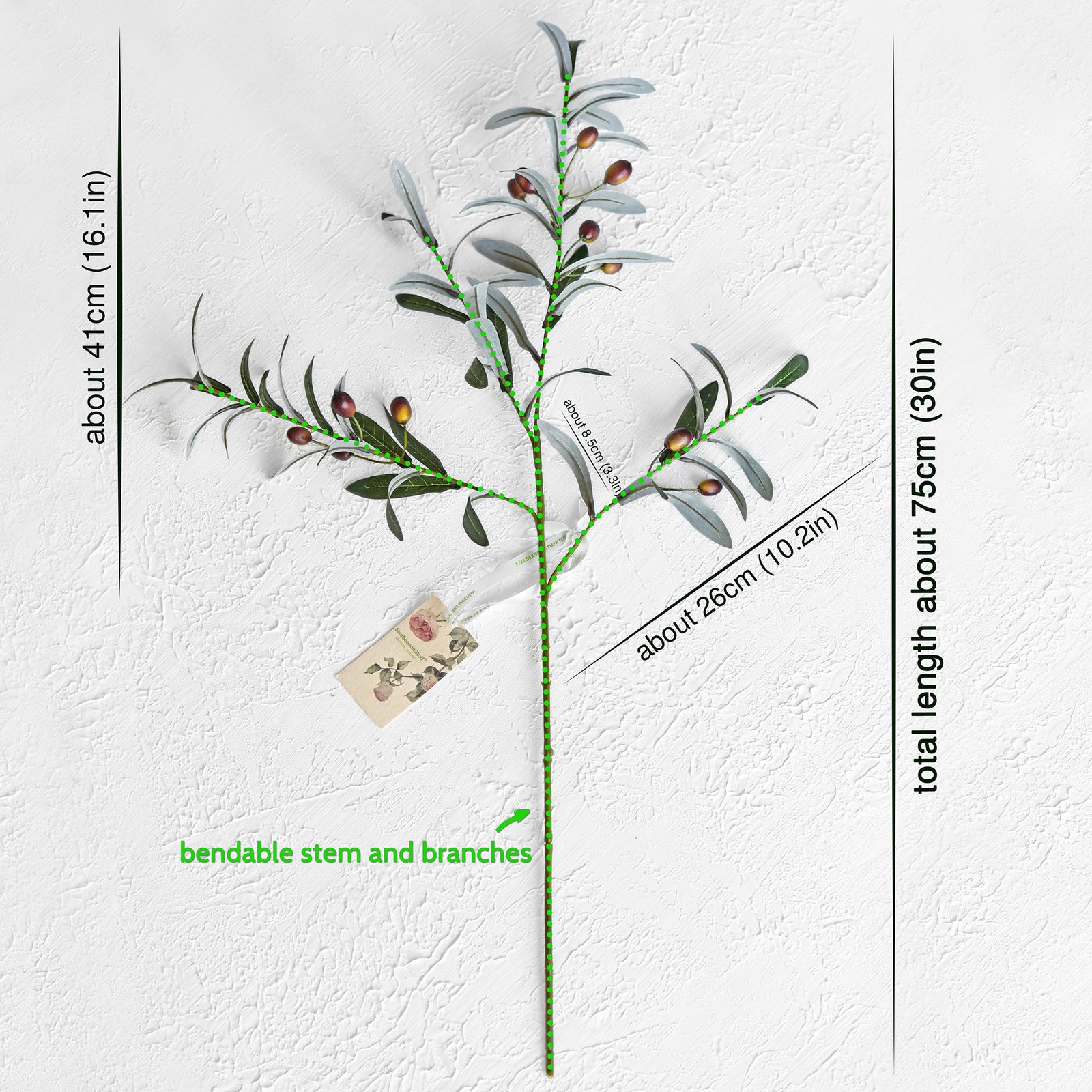 6 Stems Artificial Olive Leaves and Branches with Olives Greenery Floral Arrangement 31 inches (78cm)