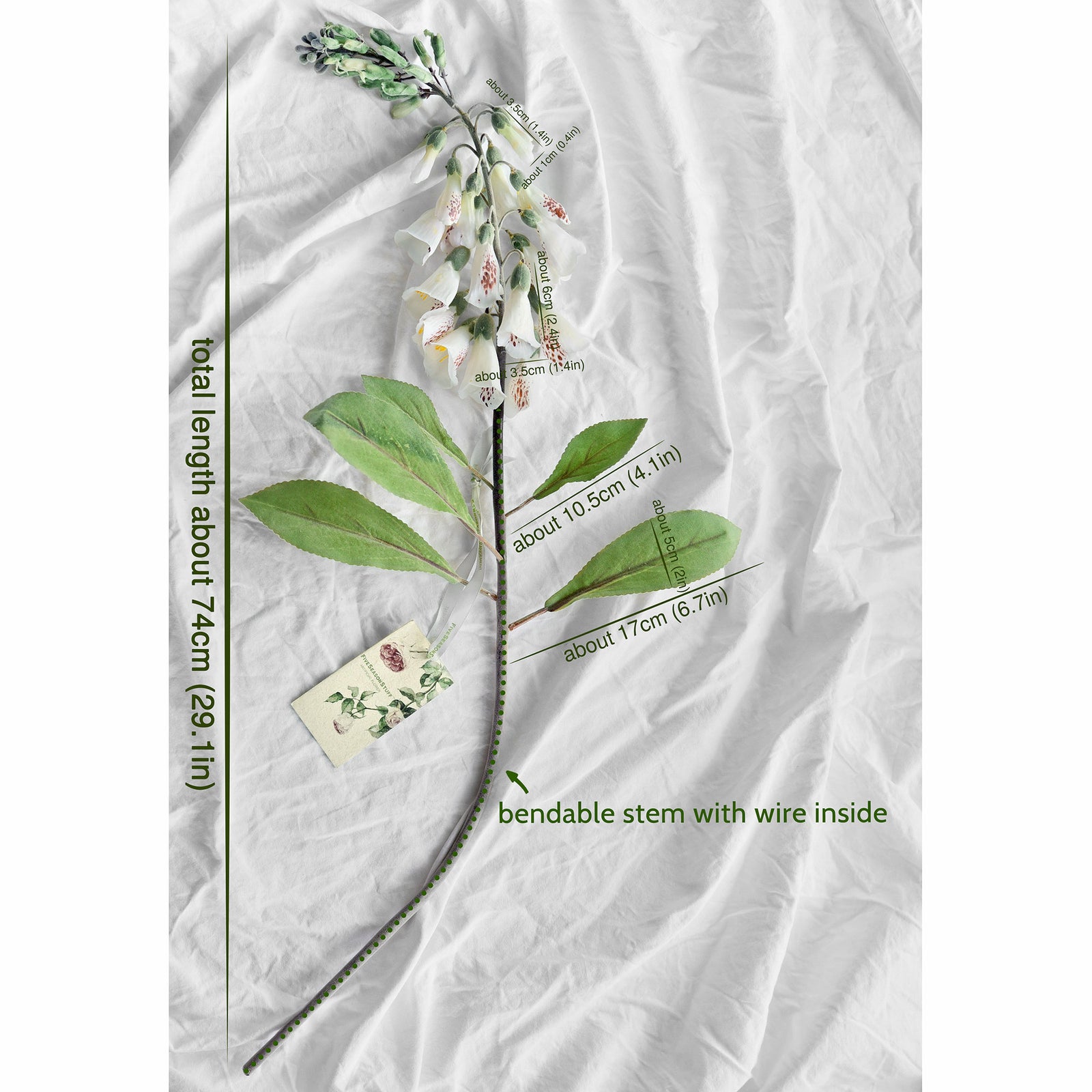 FiveSeasonStuff Artificial Flowers Foxgloves (Summer White) Silk Plants Flowers Bouquet Wedding Décor 29.1 inches (2 Stems)