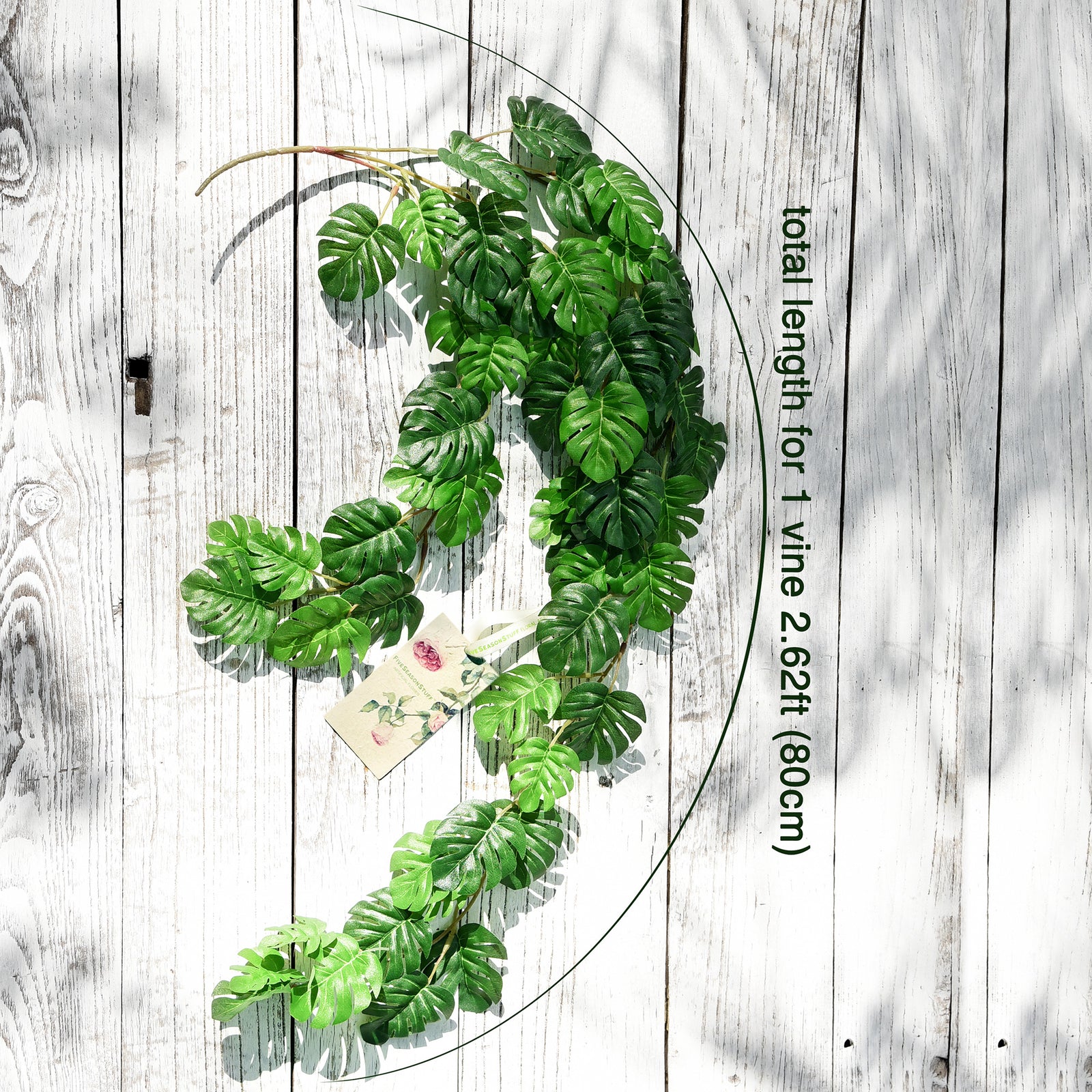 FiveSeasonStuff 2 Pcs Mini Monstera Leaves Garland Artificial Silk Leaf Vine Hanging Garland for Wall Decoration, Wedding, Bridal, Wreaths 