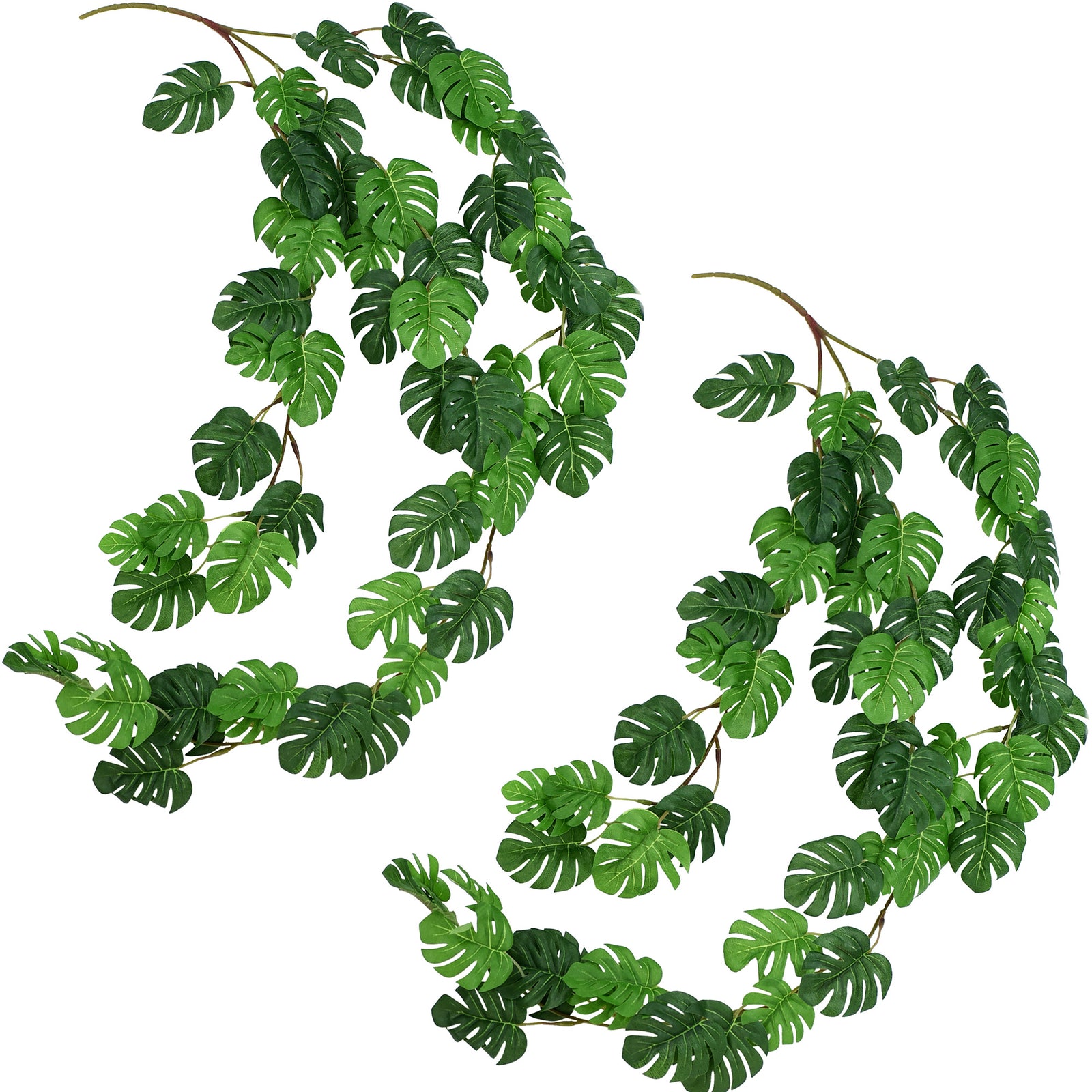 mini fake hanging plants 2 Artificial Monstera Leaf Garland – Tropical Jungle Vine Decor – FiveSeasonStuff