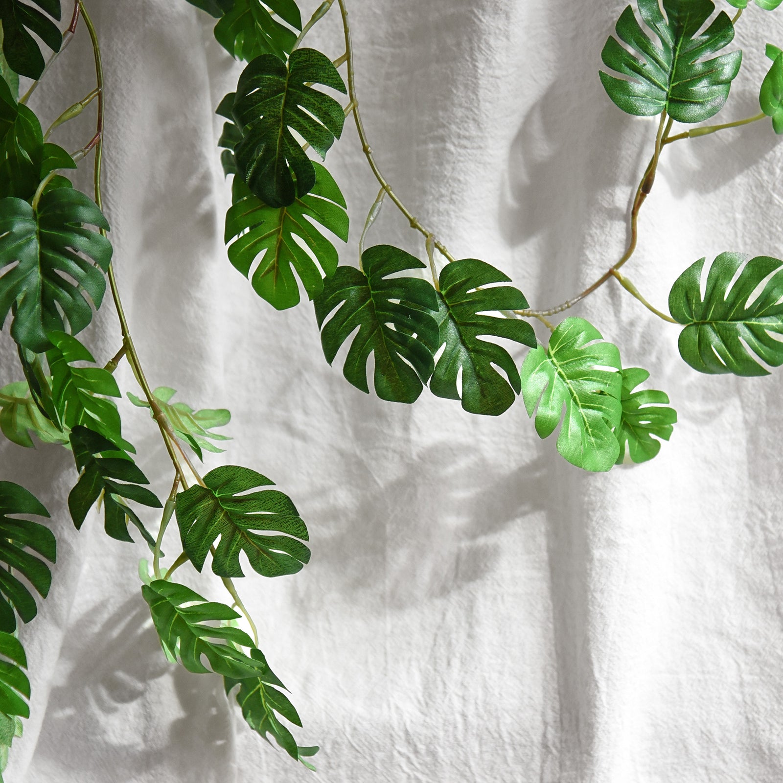 FiveSeasonStuff 2 Pcs Mini Monstera Leaves Garland Artificial Silk Leaf Vine Hanging Garland for Wall Decoration, Wedding, Bridal, Wreaths 