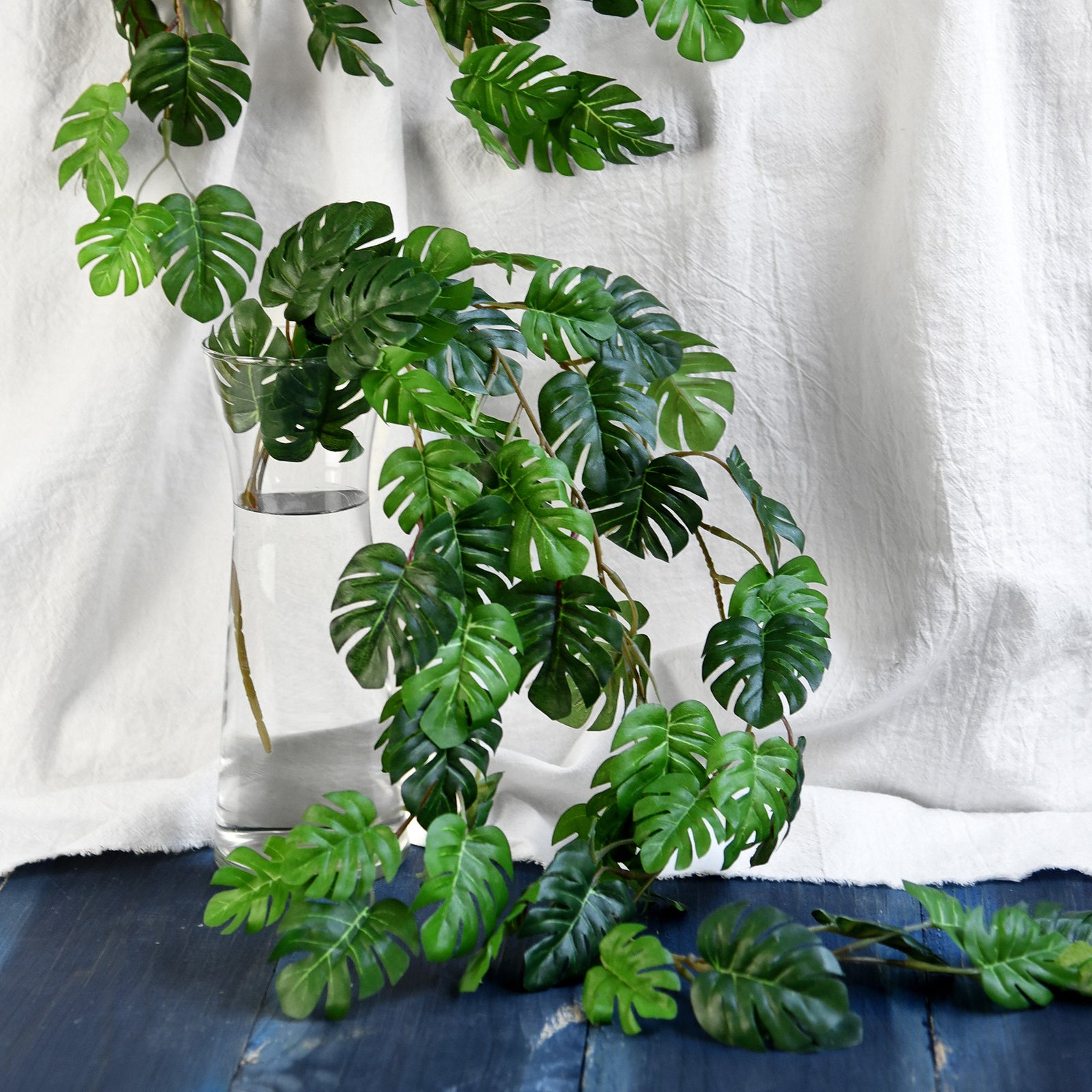 FiveSeasonStuff 2 Pcs Mini Monstera Leaves Garland Artificial Silk Leaf Vine Hanging Garland for Wall Decoration, Wedding, Bridal, Wreaths 