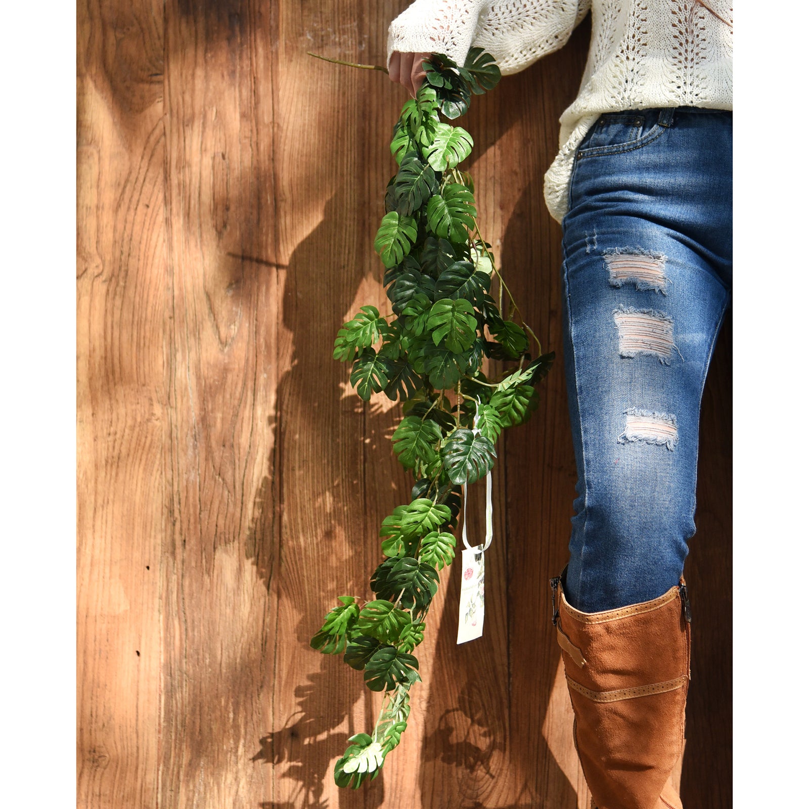 FiveSeasonStuff 2 Pcs Mini Monstera Leaves Garland Artificial Silk Leaf Vine Hanging Garland for Wall Decoration, Wedding, Bridal, Wreaths 