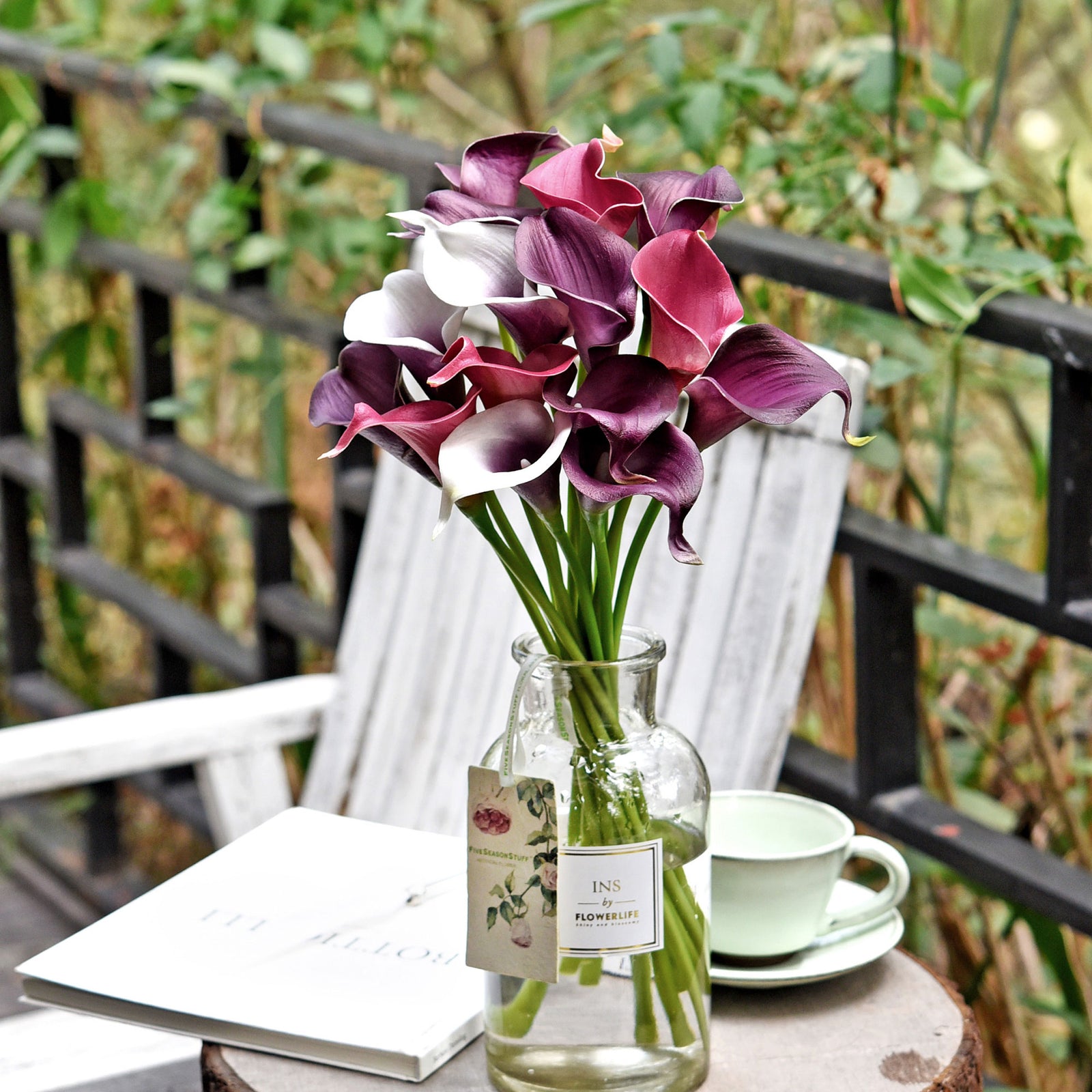 FiveSeasonStuff 15 Stems Real Touch (Joyful Purple Mix) Calla Lilies Artificial Flower Bouquet, Wedding, Bridal, Party, Home Décor DIY