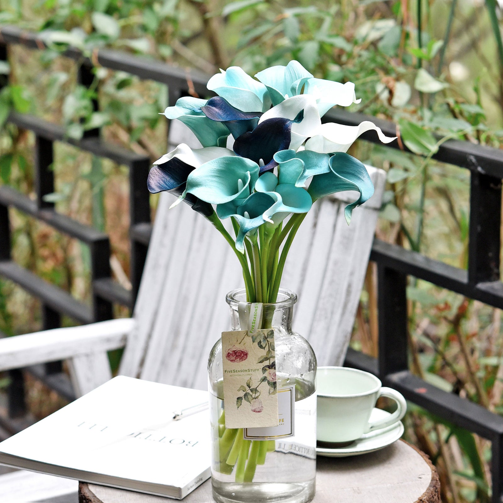 blue calla lily plant FiveSeasonStuff 15 Stems Real Touch (Posh Blue Mix) Calla Lilies Artif