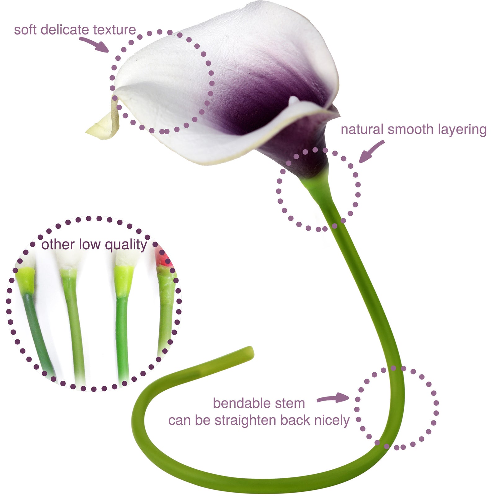 FiveSeasonStuff 15 Stems Real Touch (Purple Delight Mix) Calla Lilies Artificial Flower Bouquet, Wedding, Bridal, Home Décor DIY