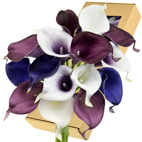 FiveSeasonStuff 15 Stems Real Touch (Purple Delight Mix) Calla Lilies Artificial Flower Bouquet, Wedding, Bridal, Home Décor DIY