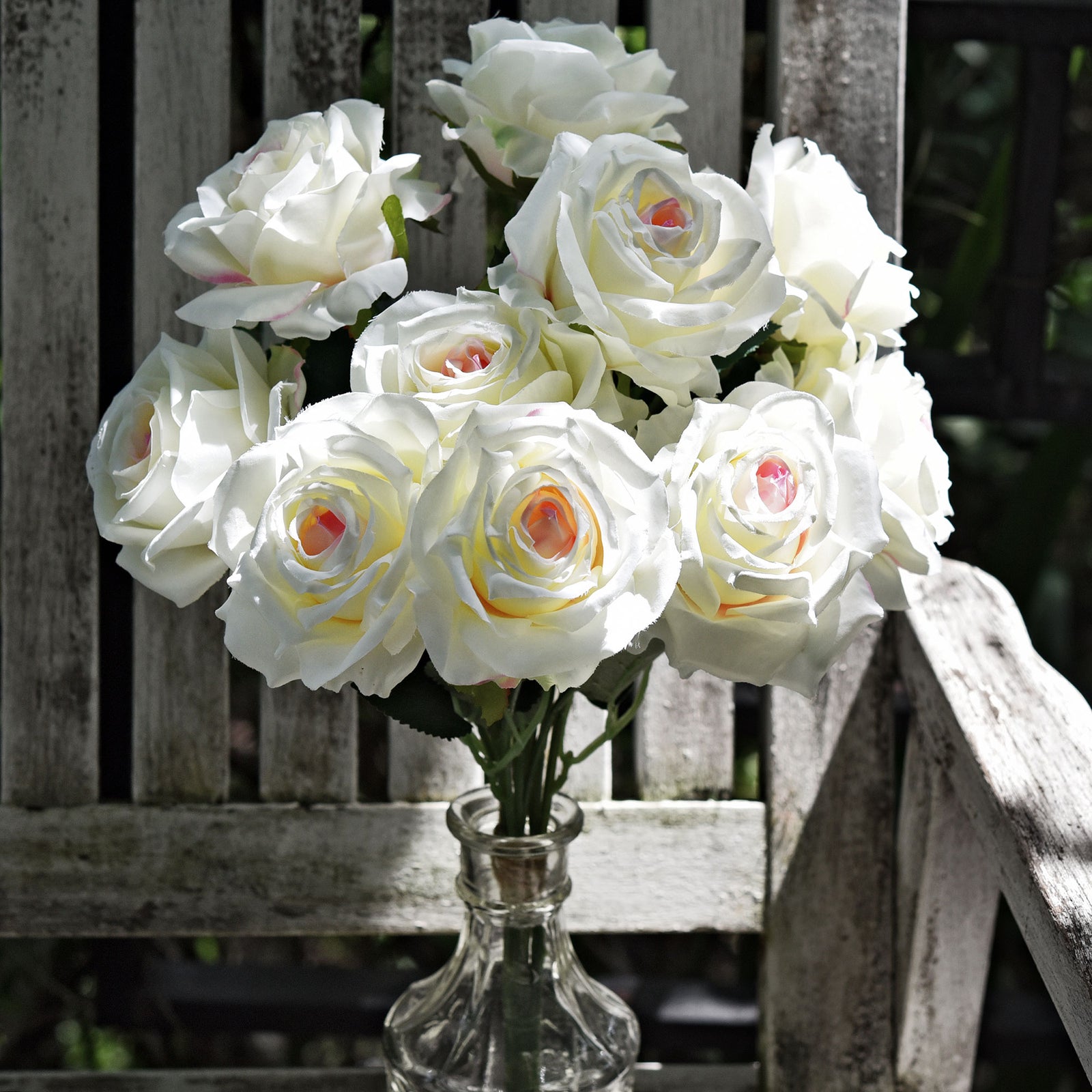 1 Bundle Full Bloom Silk White with Pink Roses Artificial Flowers, Home Décor, Wedding, Bridal FiveSeasonStuff