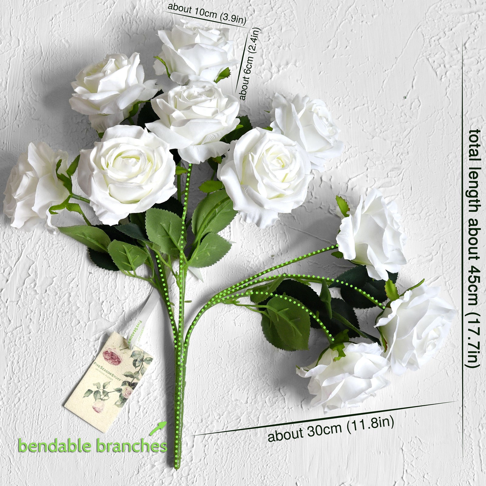 1 Bundle Full Bloom Silk White Roses Artificial Flowers, Home Décor, Wedding, Bridal