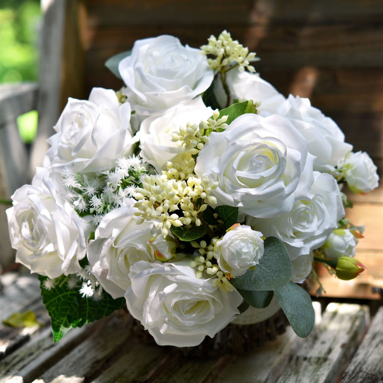 1 Bundle Full Bloom Silk White Roses Artificial Flowers, Home Décor, Wedding, Bridal