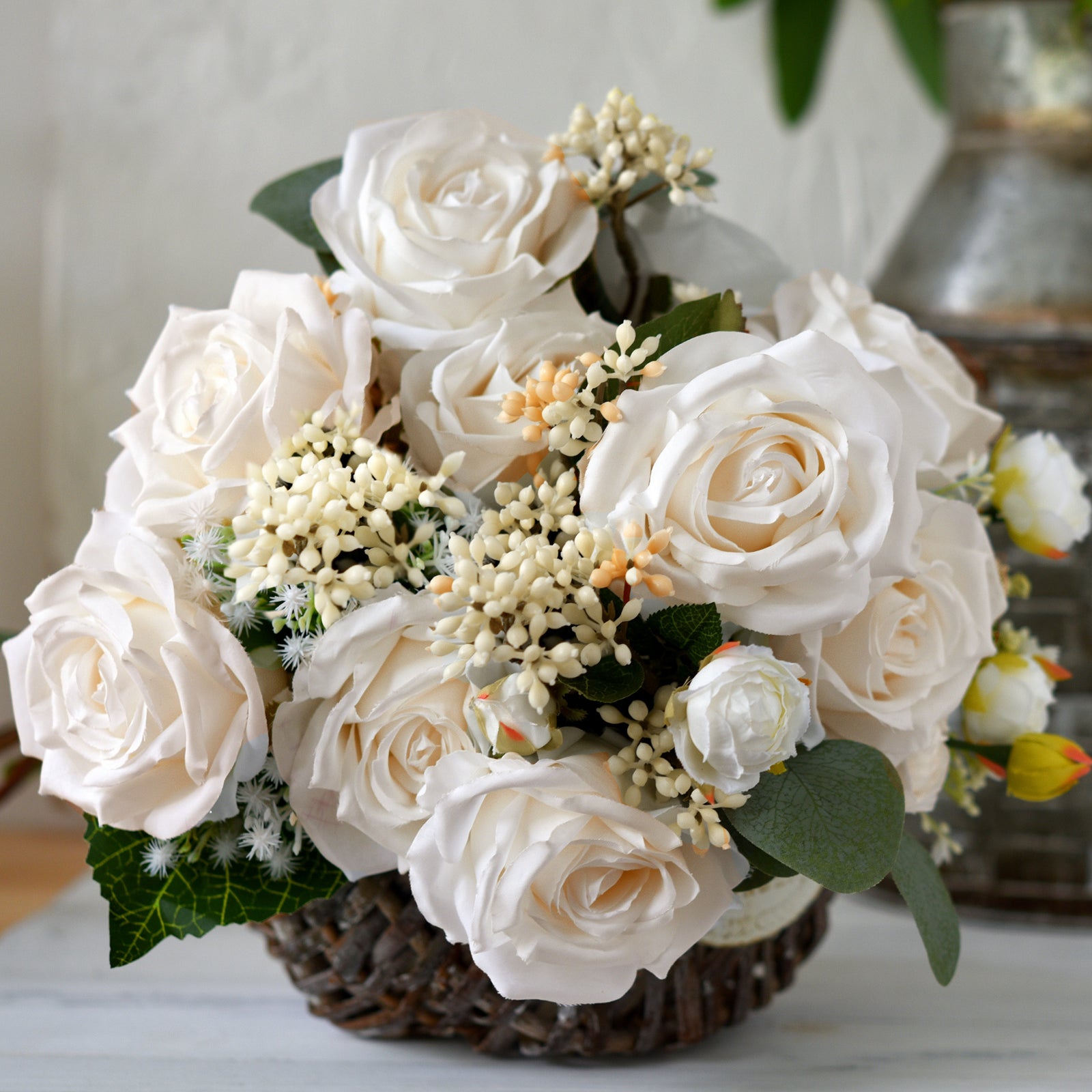 1 Bundle Full Bloom Silk Beige Roses Artificial Flowers, Home Décor, Wedding, Bridal FiveSeasonStuff