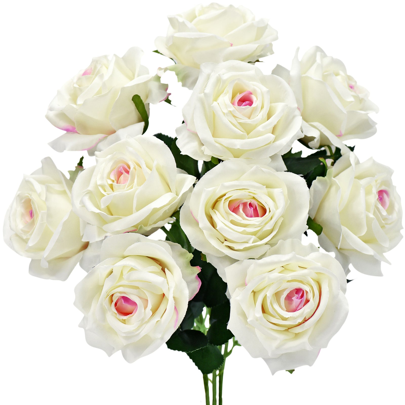 1 Bundle Full Bloom Silk White with Pink Roses Artificial Flowers, Home Décor, Wedding, Bridal FiveSeasonStuff