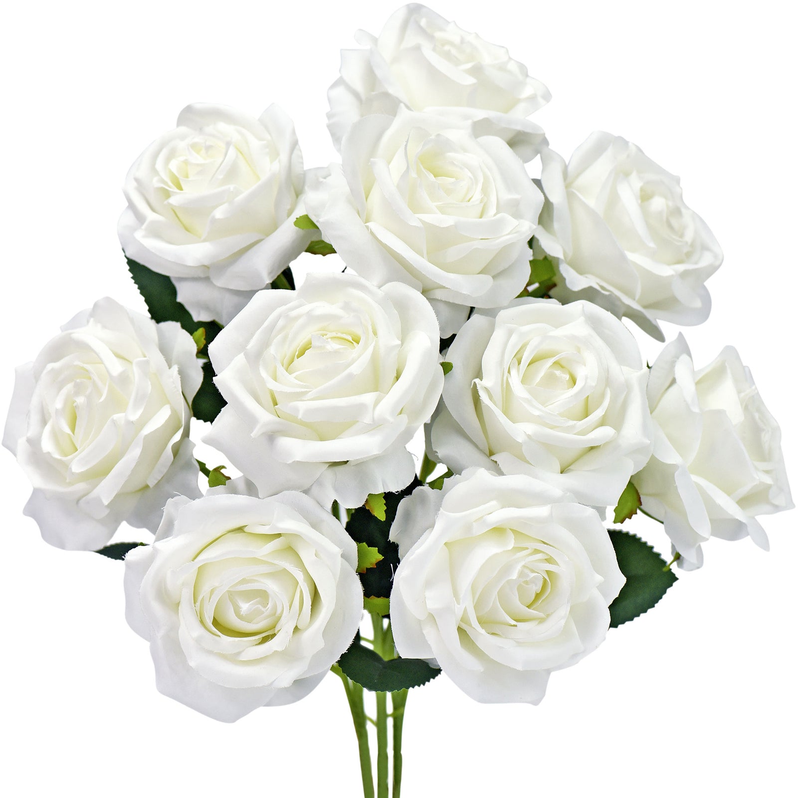 1 Bundle Full Bloom Silk White Roses Artificial Flowers, Home Décor, Wedding, Bridal