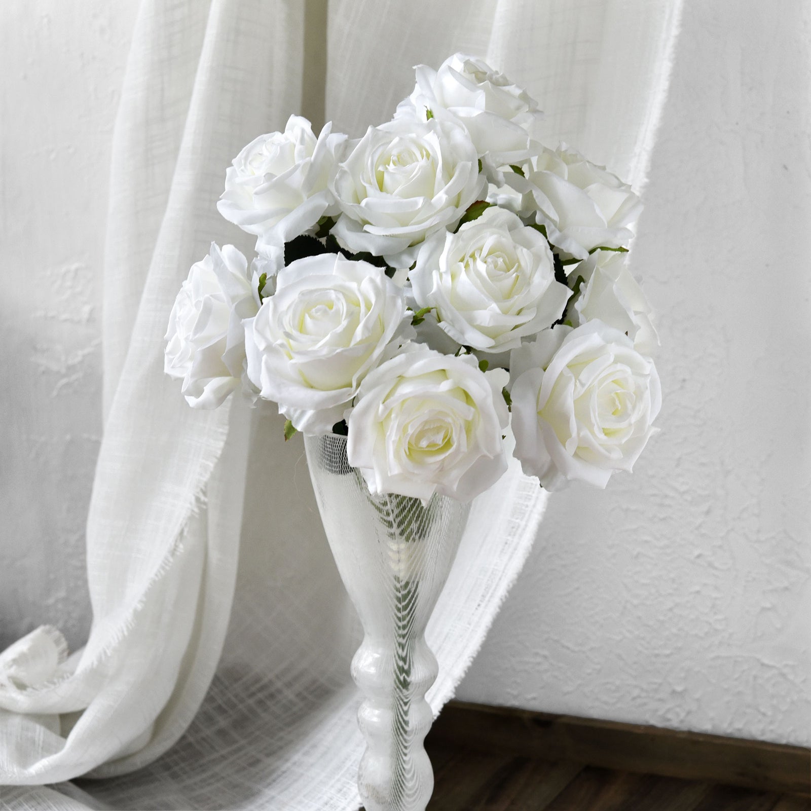 1 Bundle Full Bloom Silk White Roses Artificial Flowers, Home Décor, Wedding, Bridal
