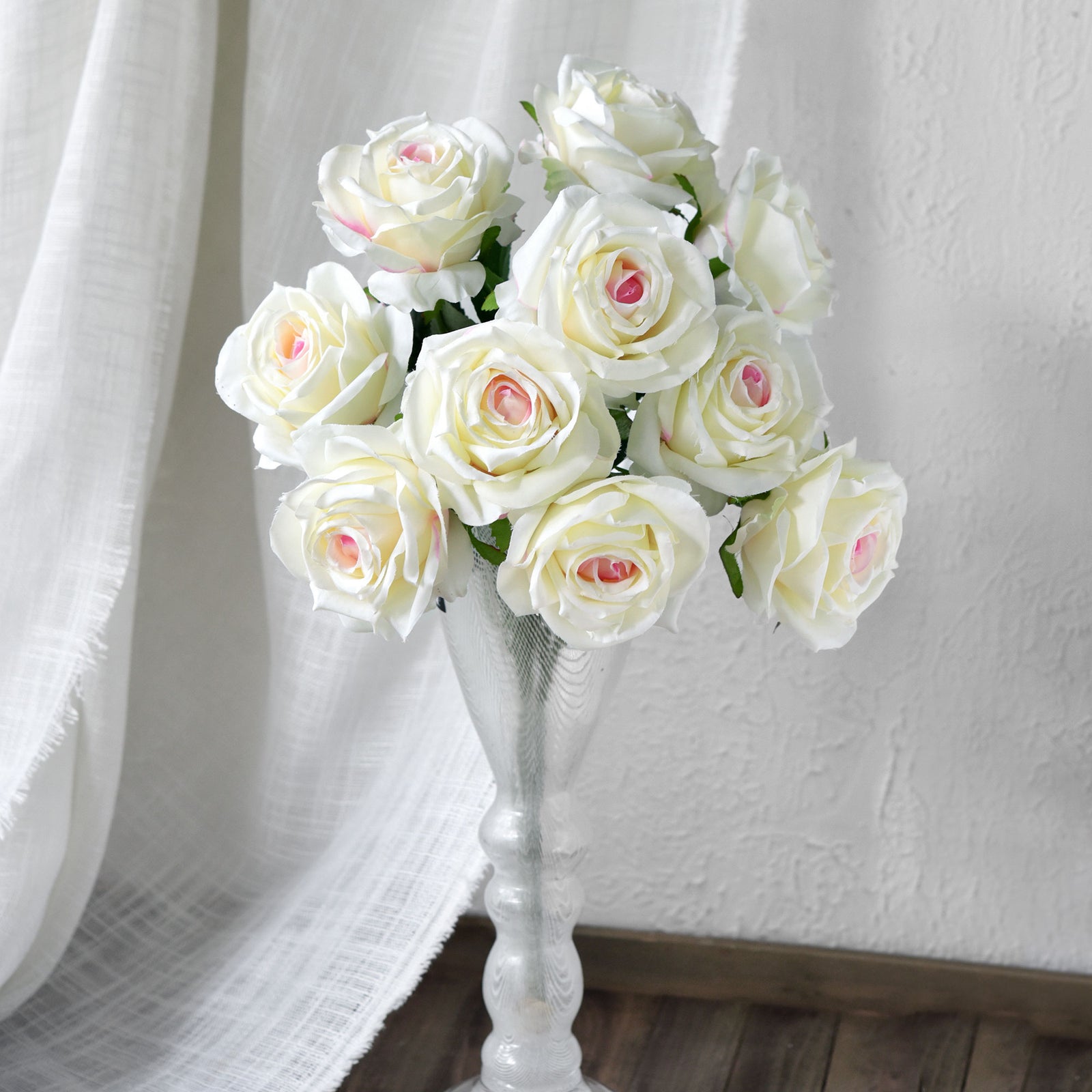 1 Bundle Full Bloom Silk White with Pink Roses Artificial Flowers, Home Décor, Wedding, Bridal FiveSeasonStuff