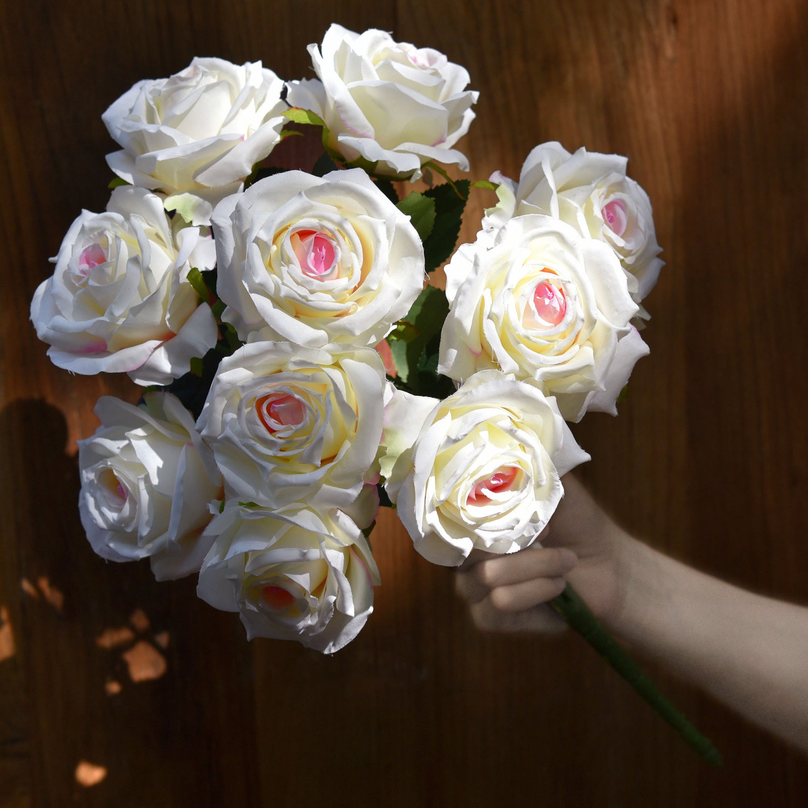 1 Bundle Full Bloom Silk White with Pink Roses Artificial Flowers, Home Décor, Wedding, Bridal FiveSeasonStuff