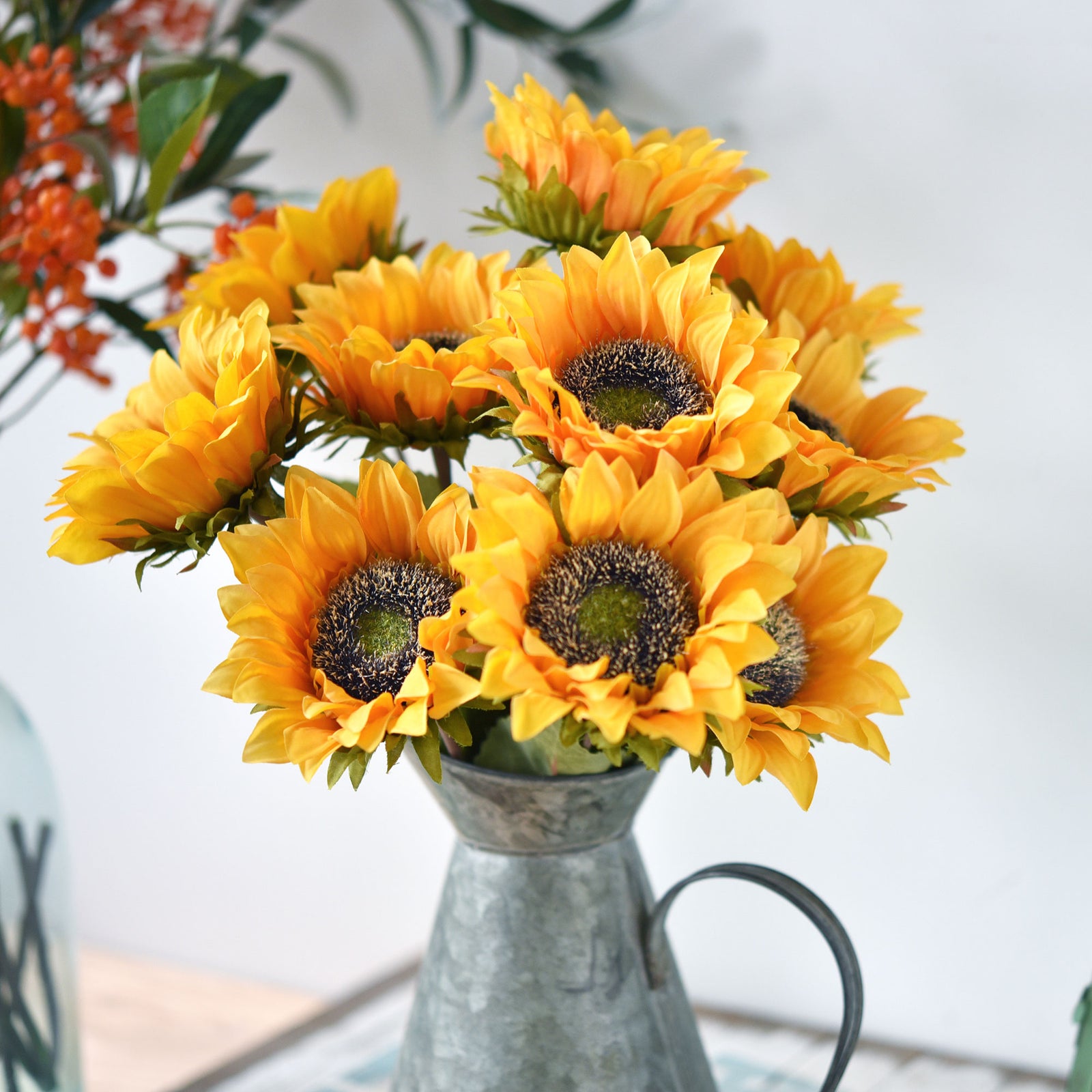 FiveSeasonStuff Artificial Sunflowers, Yellow Silk Flowers Bouquet (10 Single Stems)