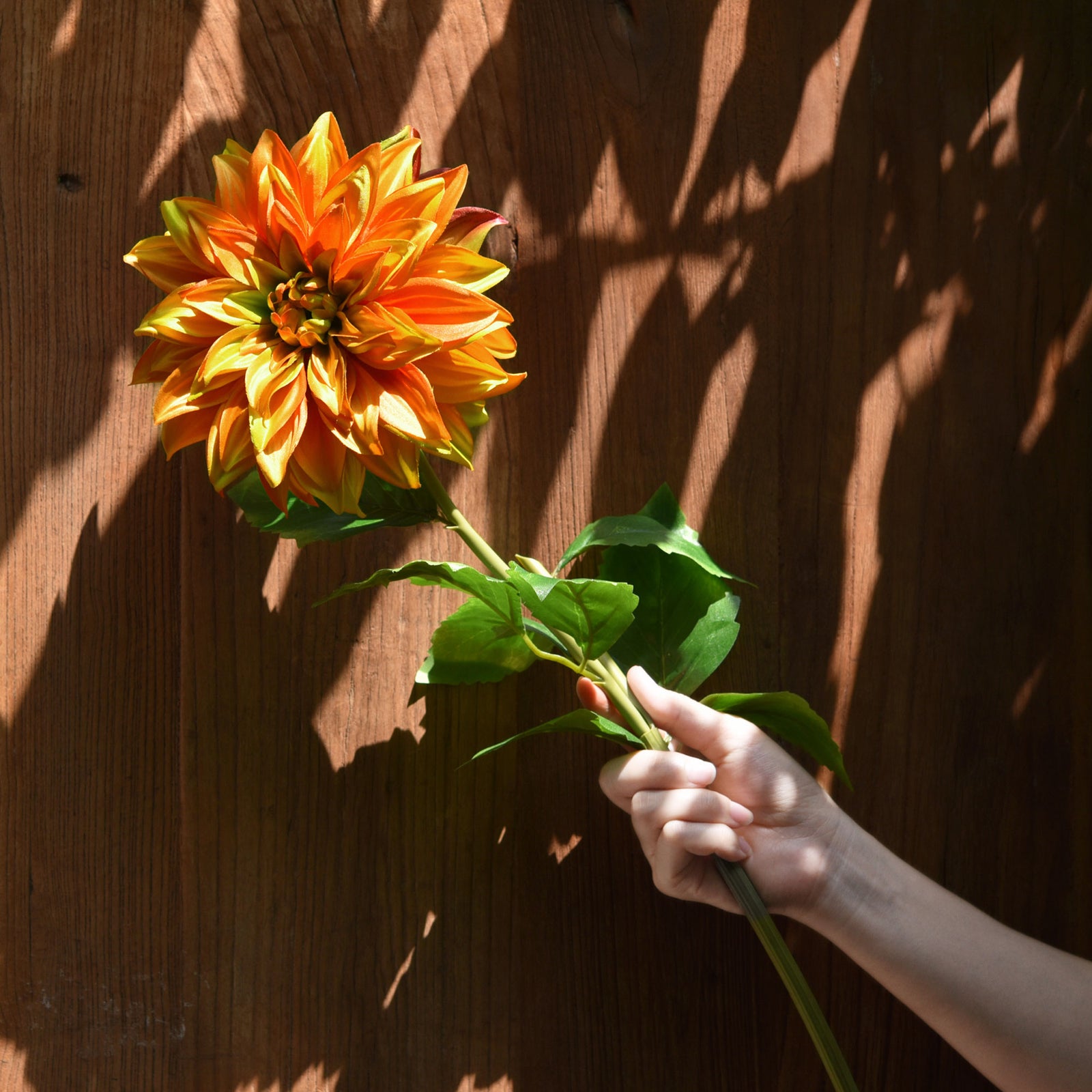FiveSeasonStuff Artificial Flowers Dahlia Silk Flowers for Outdoors Indoors and Tall Vases (Amber Yellow Autumn Orange)