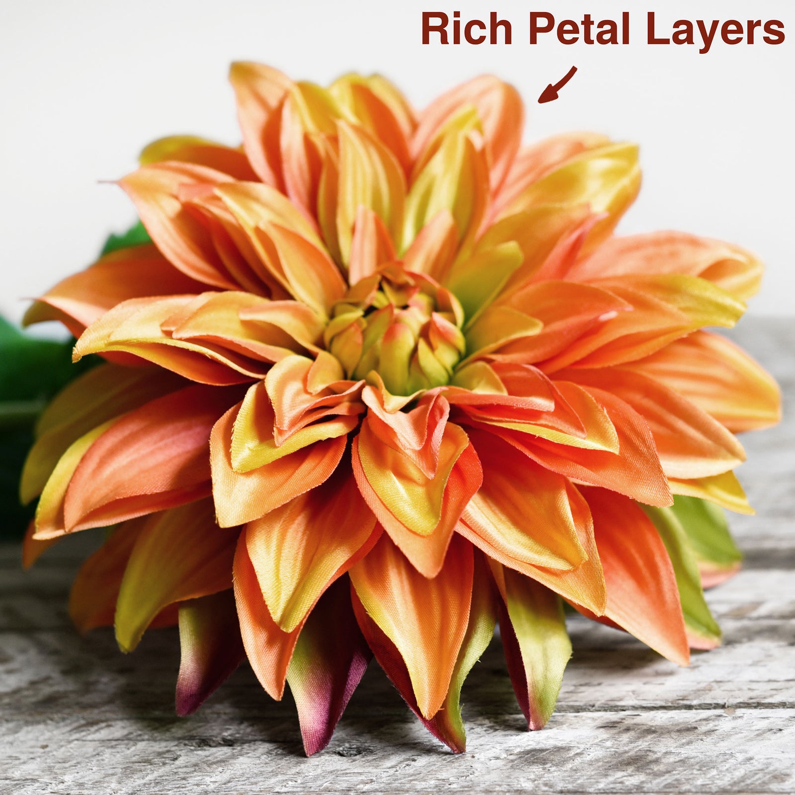 FiveSeasonStuff Artificial Flowers Dahlia Silk Flowers for Outdoors Indoors and Tall Vases (Amber Yellow Autumn Orange)