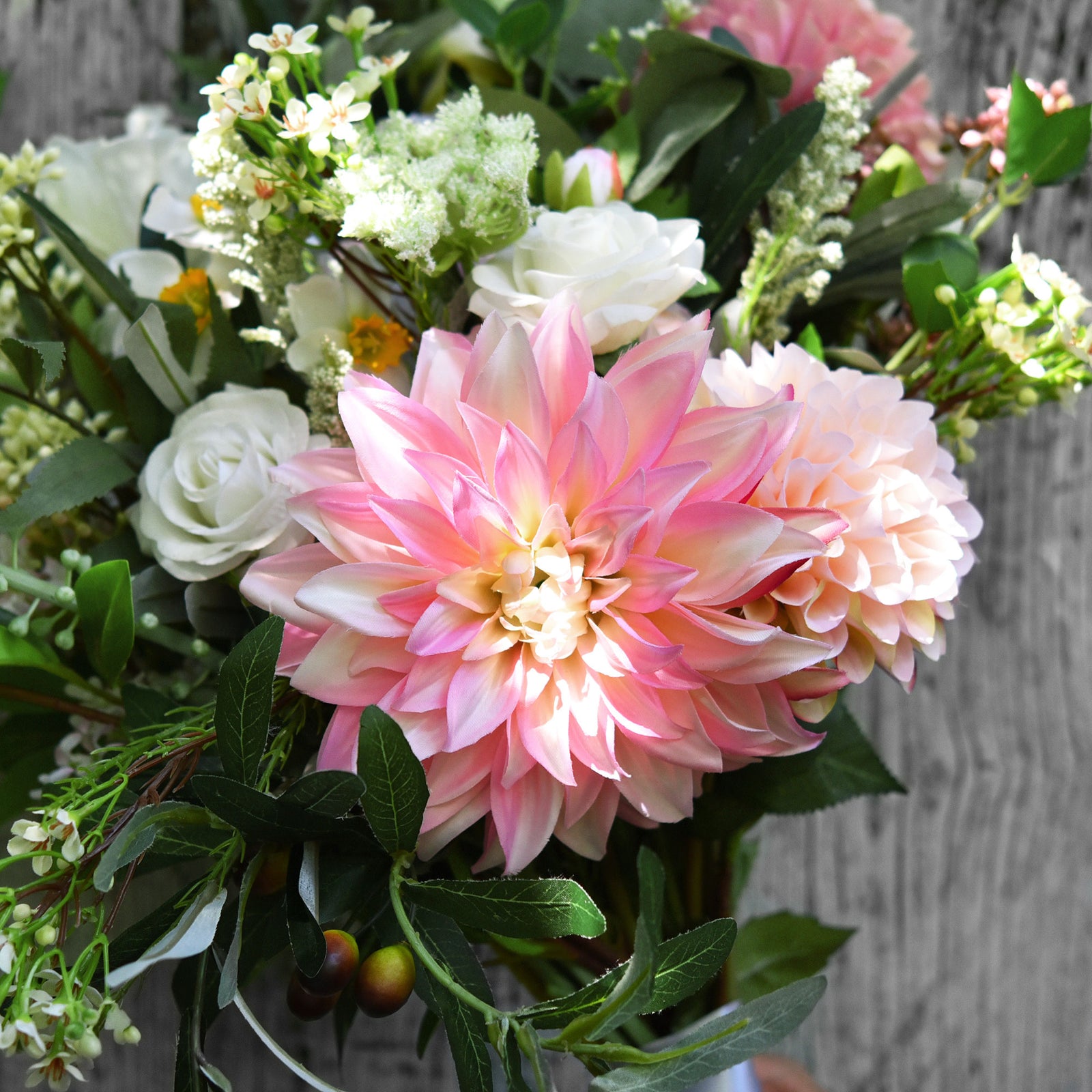 FiveSeasonStuff Artificial Flowers Dahlia Silk Flowers for Outdoors Indoors and Tall Vases (Soft Light Pink)