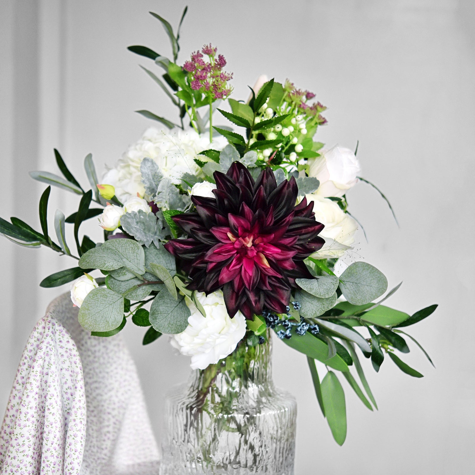 FiveSeasonStuff Artificial Flowers Dahlia Silk Flowers for Outdoors Indoors and Tall Vases (Dark Plum Purple)