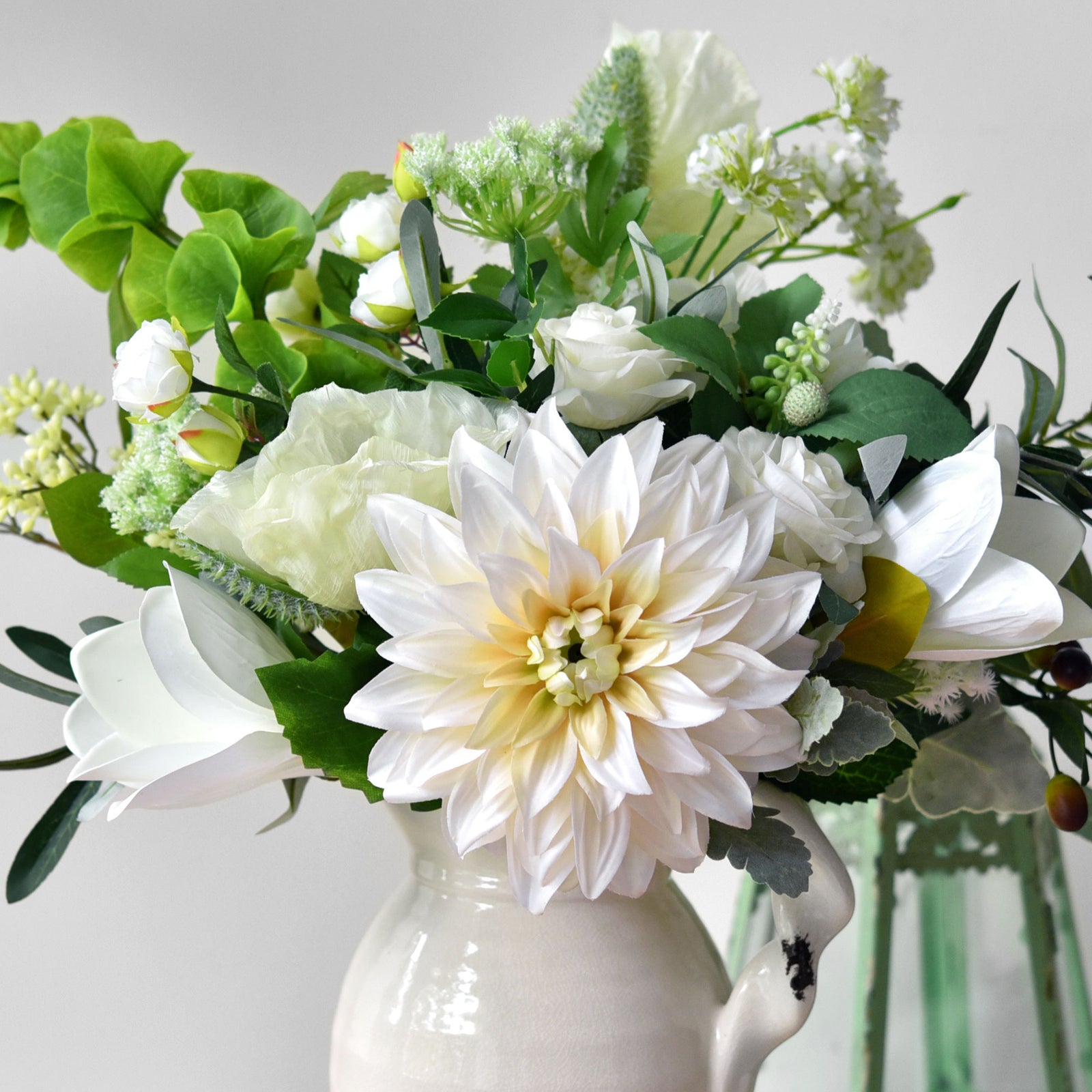 FiveSeasonStuff Artificial Flowers Dahlia Silk Flowers for Outdoors Indoors and Tall Vases (Classic White)