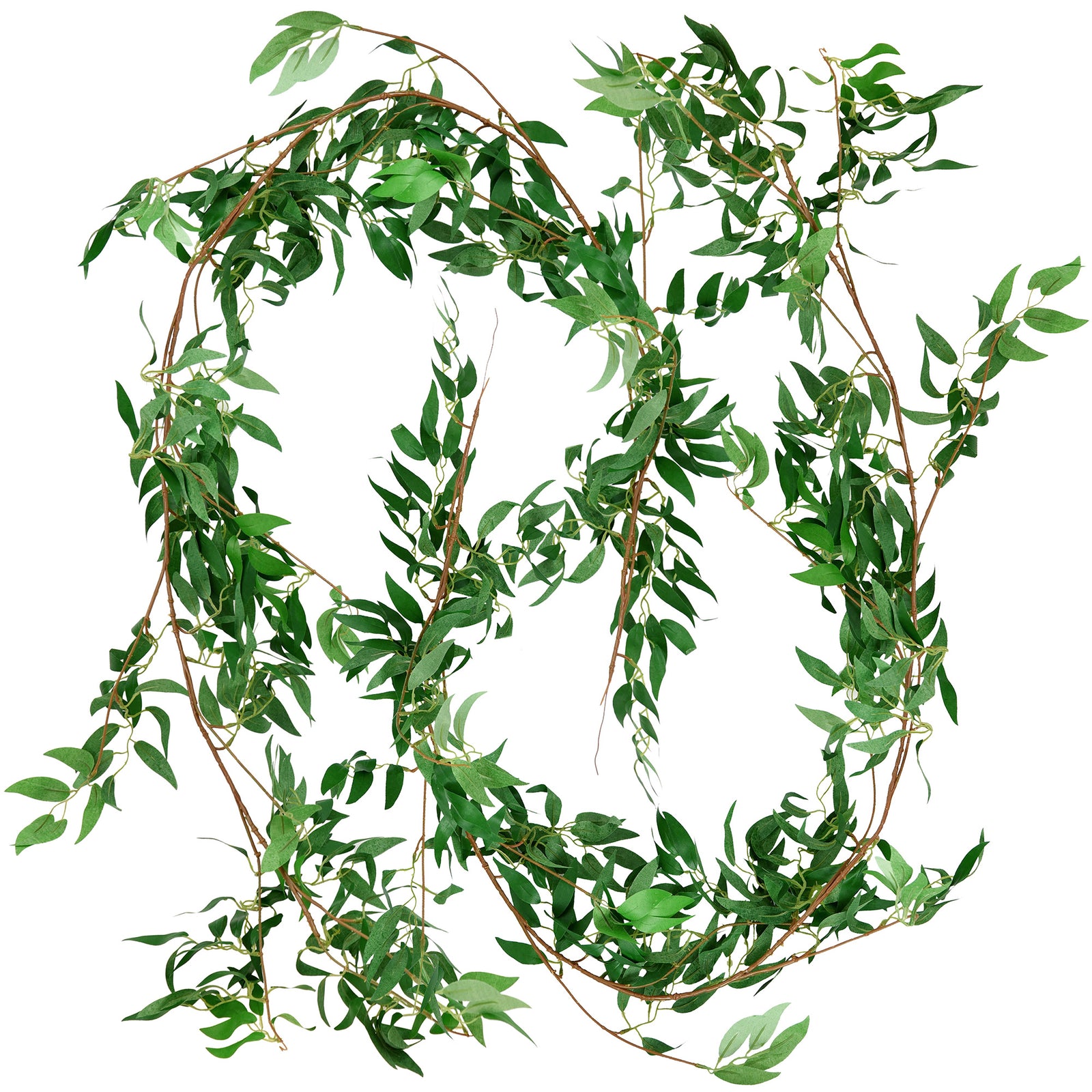 FiveSeasonStuff 2 Pcs Willow Leaves Garland Artificial Silk Leaves Vine Hanging Decorations for Home Wall Decoration, Wedding Decor, Bridal, Wreaths (Willow Leaves (green)