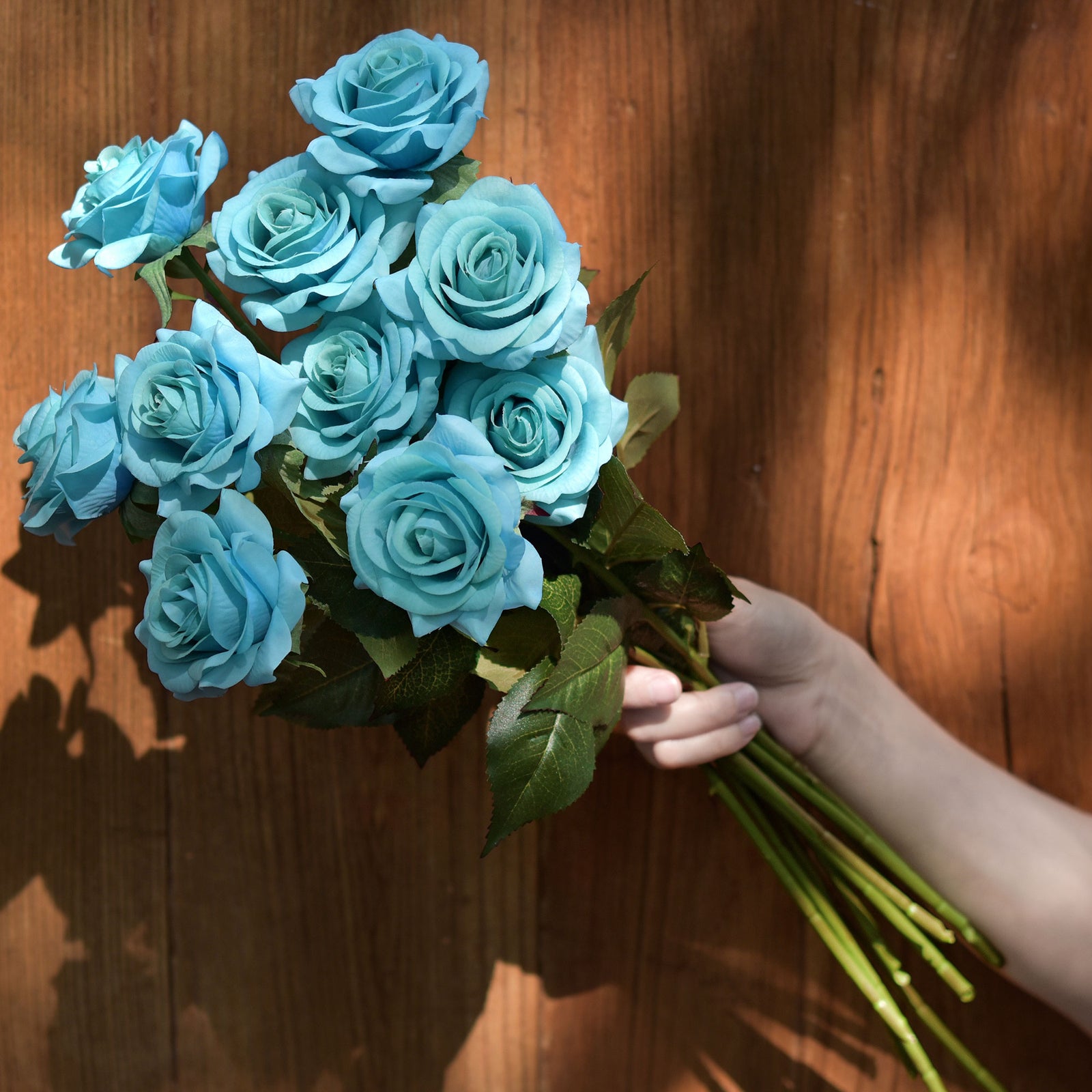Real Touch 10 Stems Dark Turquoise Silk Artificial Roses Flowers ‘Petals Feel and Look like Fresh Roses'