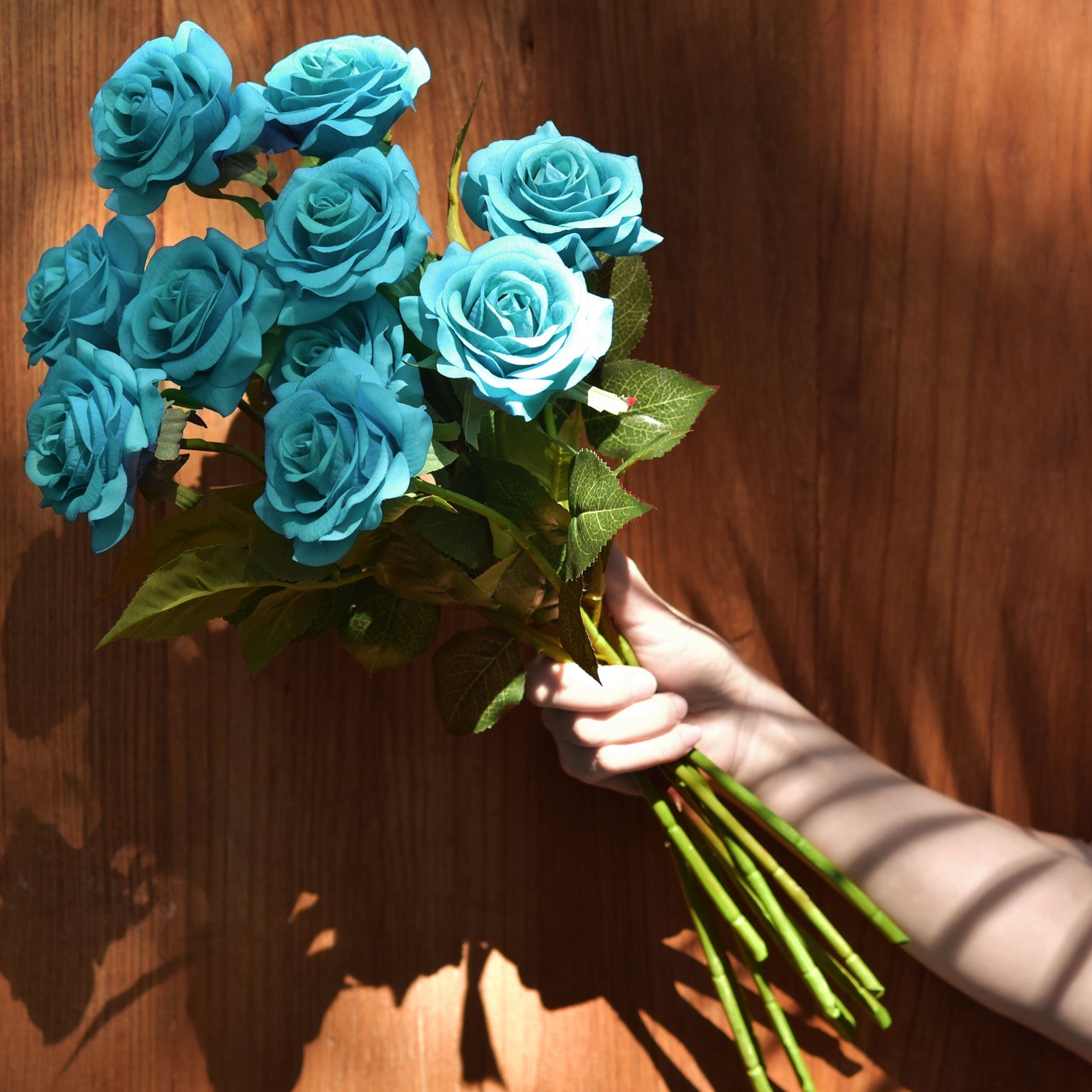 Real Touch 10 Stems Teal Silk Artificial Roses Flowers ‘Petals Feel and Look like Fresh Roses'
