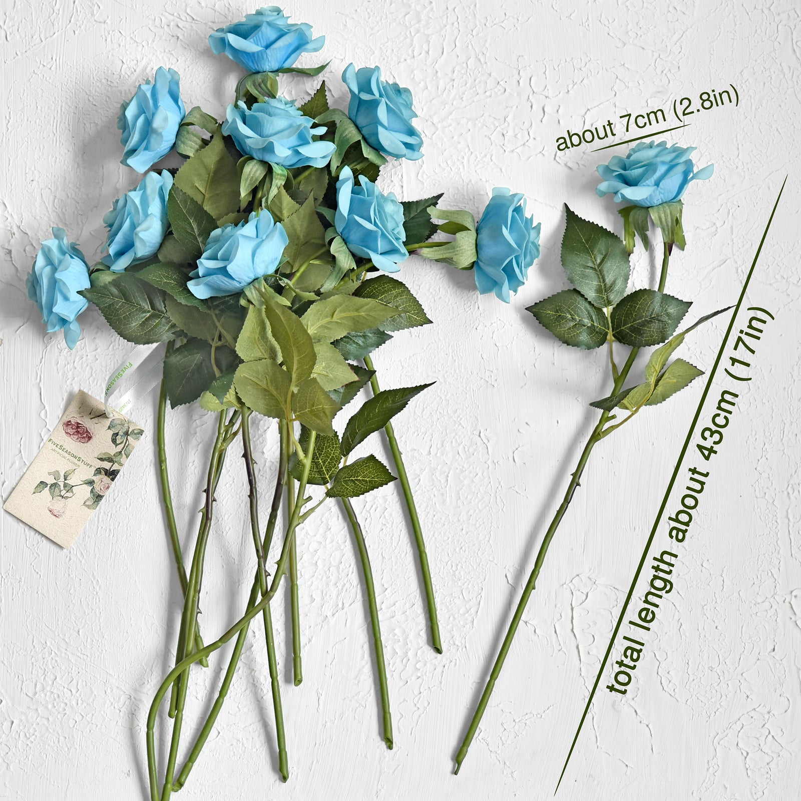 Real Touch 10 Stems Dark Turquoise Silk Artificial Roses Flowers ‘Petals Feel and Look like Fresh Roses'