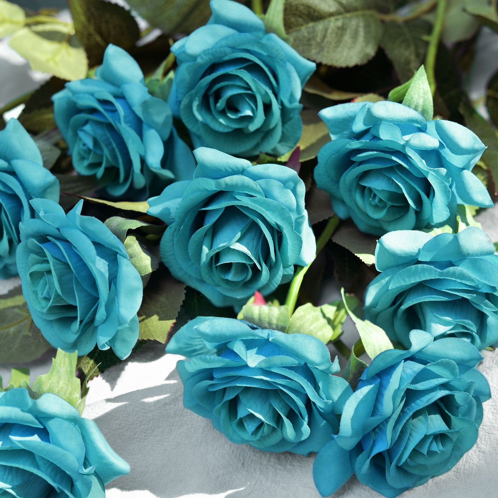 Real Touch 10 Stems Teal Silk Artificial Roses Flowers ‘Petals Feel and Look like Fresh Roses'