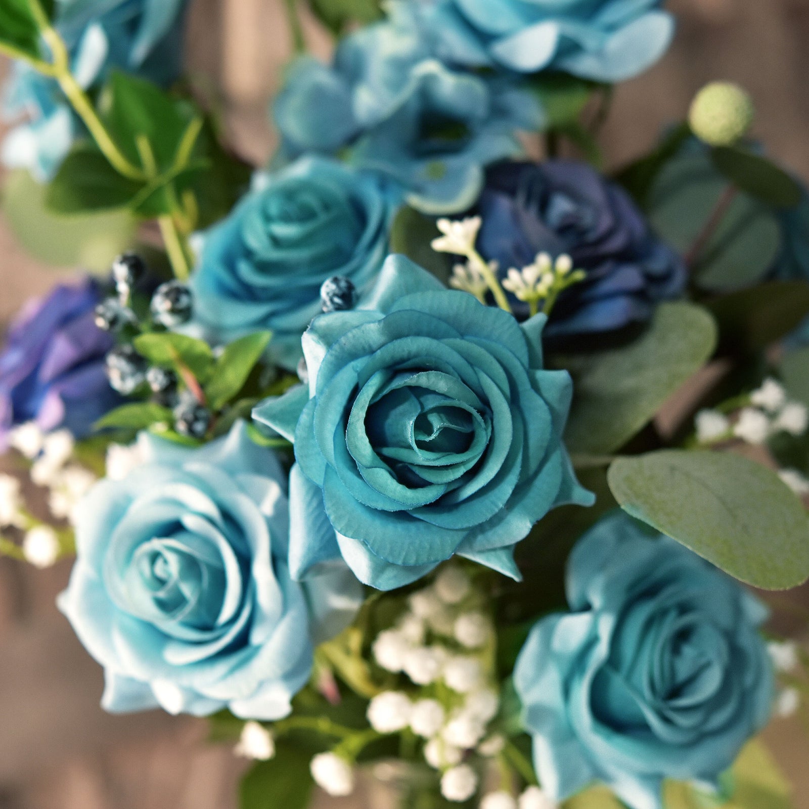 Real Touch 10 Stems Teal Silk Artificial Roses Flowers ‘Petals Feel and Look like Fresh Roses'