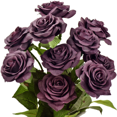Real Touch 10 Stems Burgundy Silk Artificial Roses Flowers ‘Petals Feel and Look like Fresh Roses'