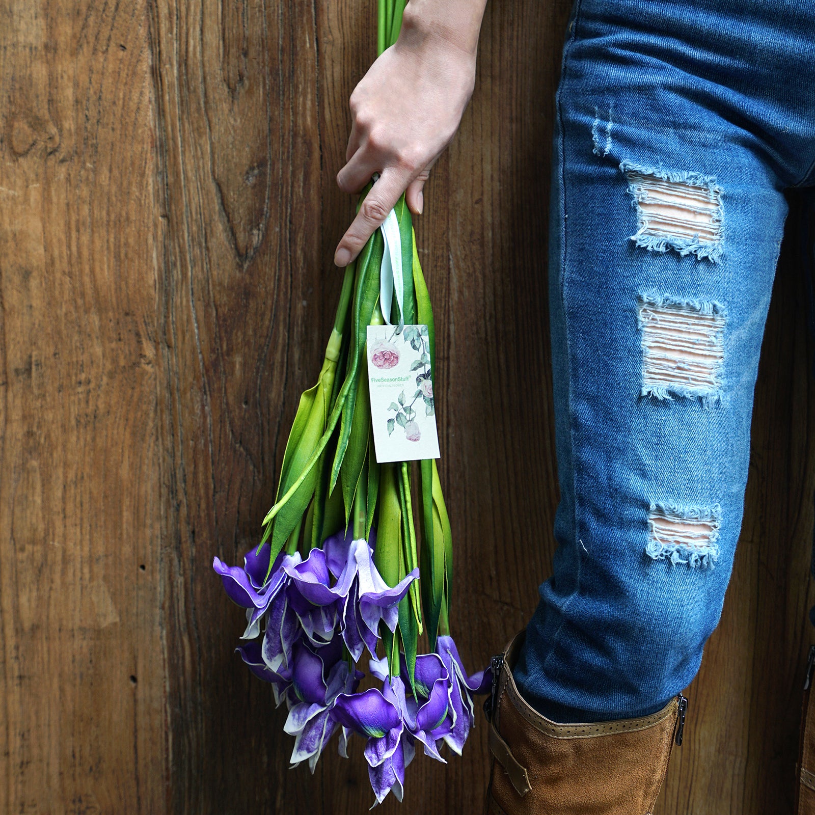 6 Long Stems Iris (Royal Purple) Real Touch Artificial Flower Bouquet