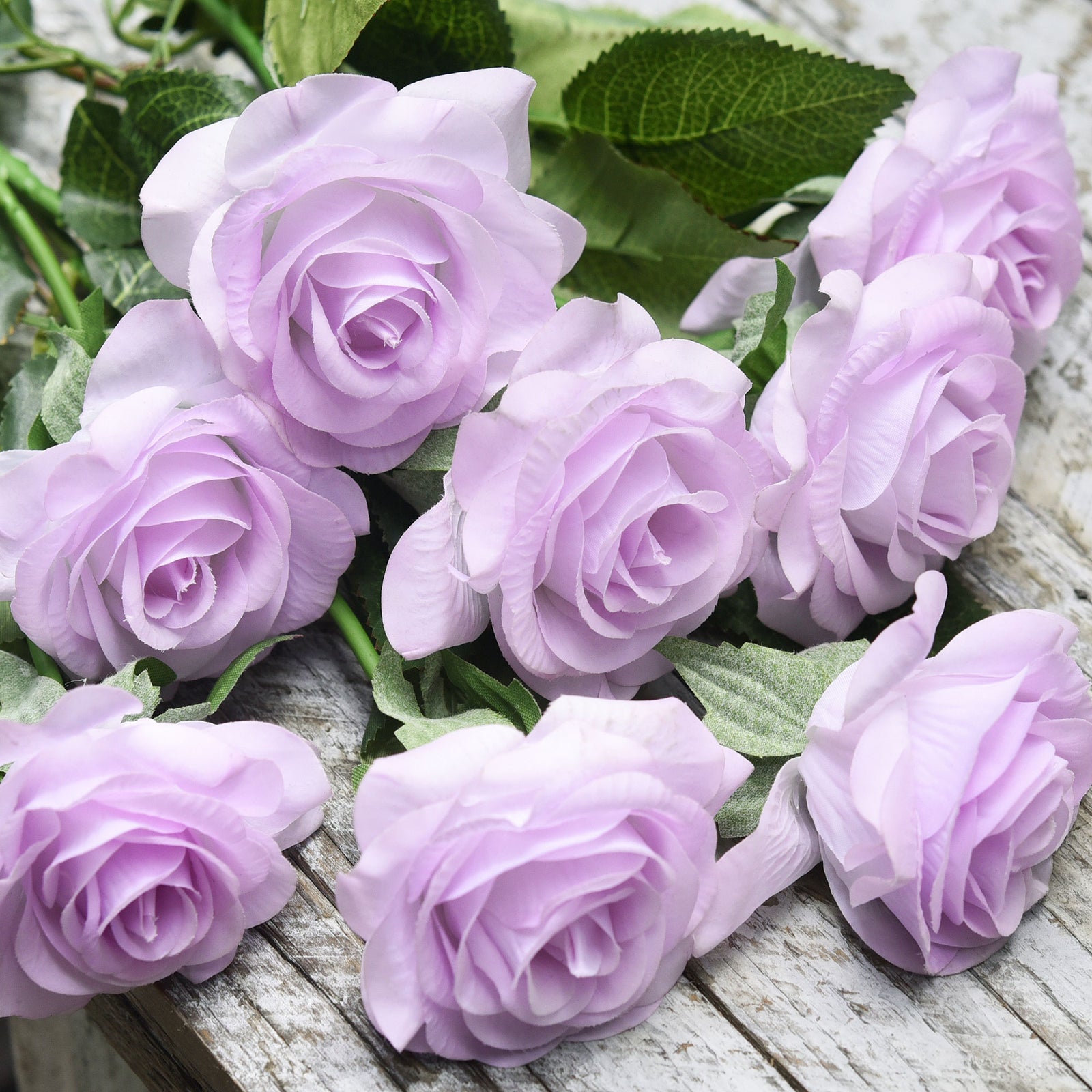 Real Touch 10 Stems "Pale Purple" Silk Artificial Roses Flowers ‘Petals Feel and Look like Fresh Roses'