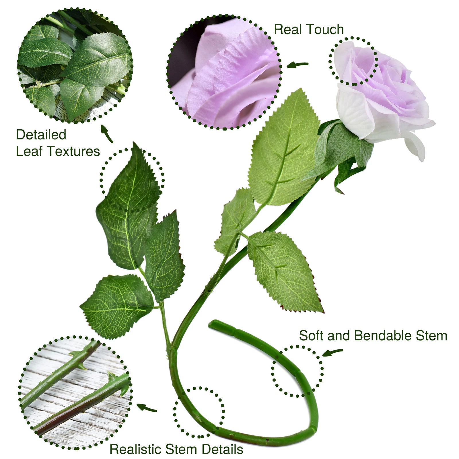 Real Touch 10 Stems "Pale Purple" Silk Artificial Roses Flowers ‘Petals Feel and Look like Fresh Roses'