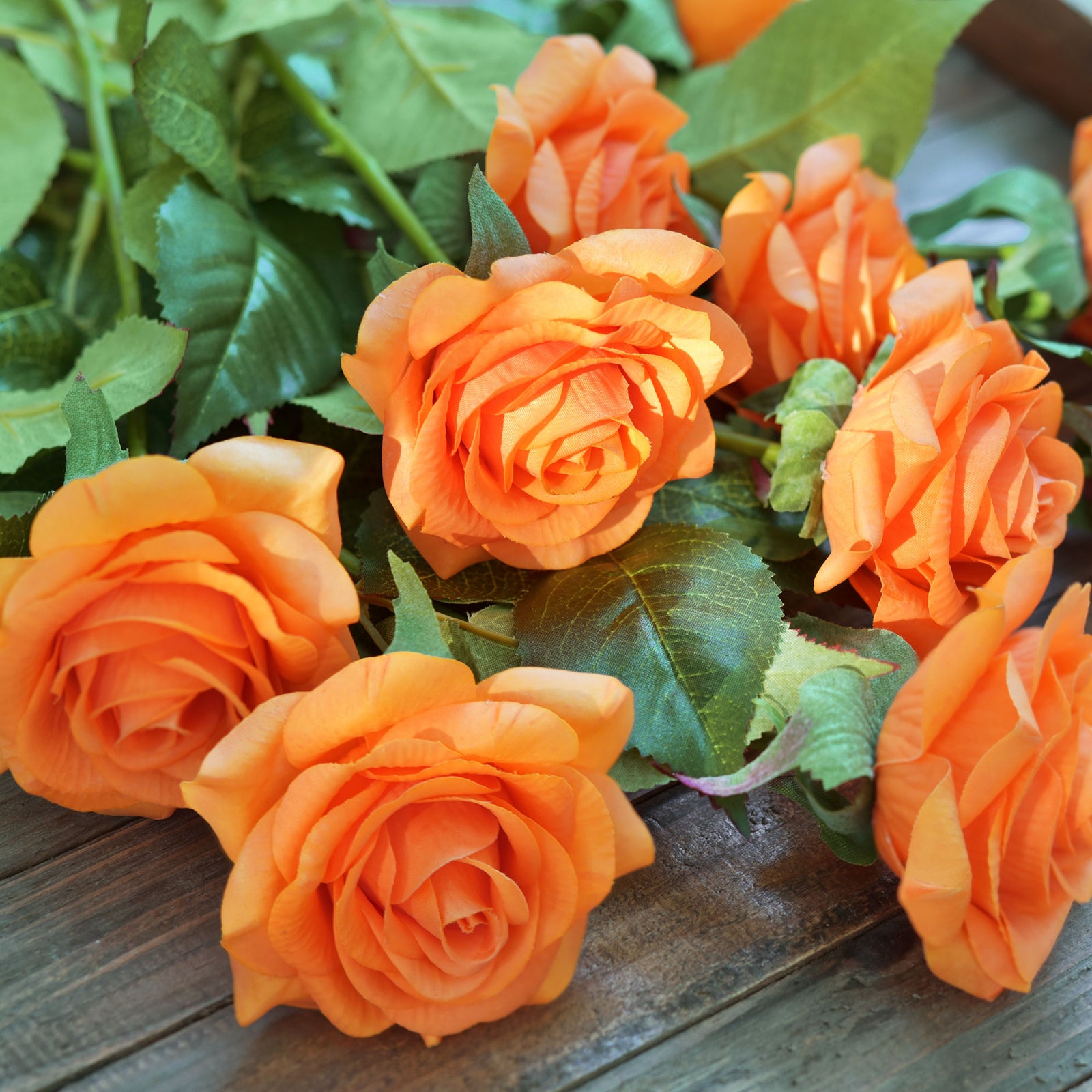 Real Touch 10 Stems Orange Silk Artificial Roses Flowers ‘Petals Feel and Look like Fresh Roses'