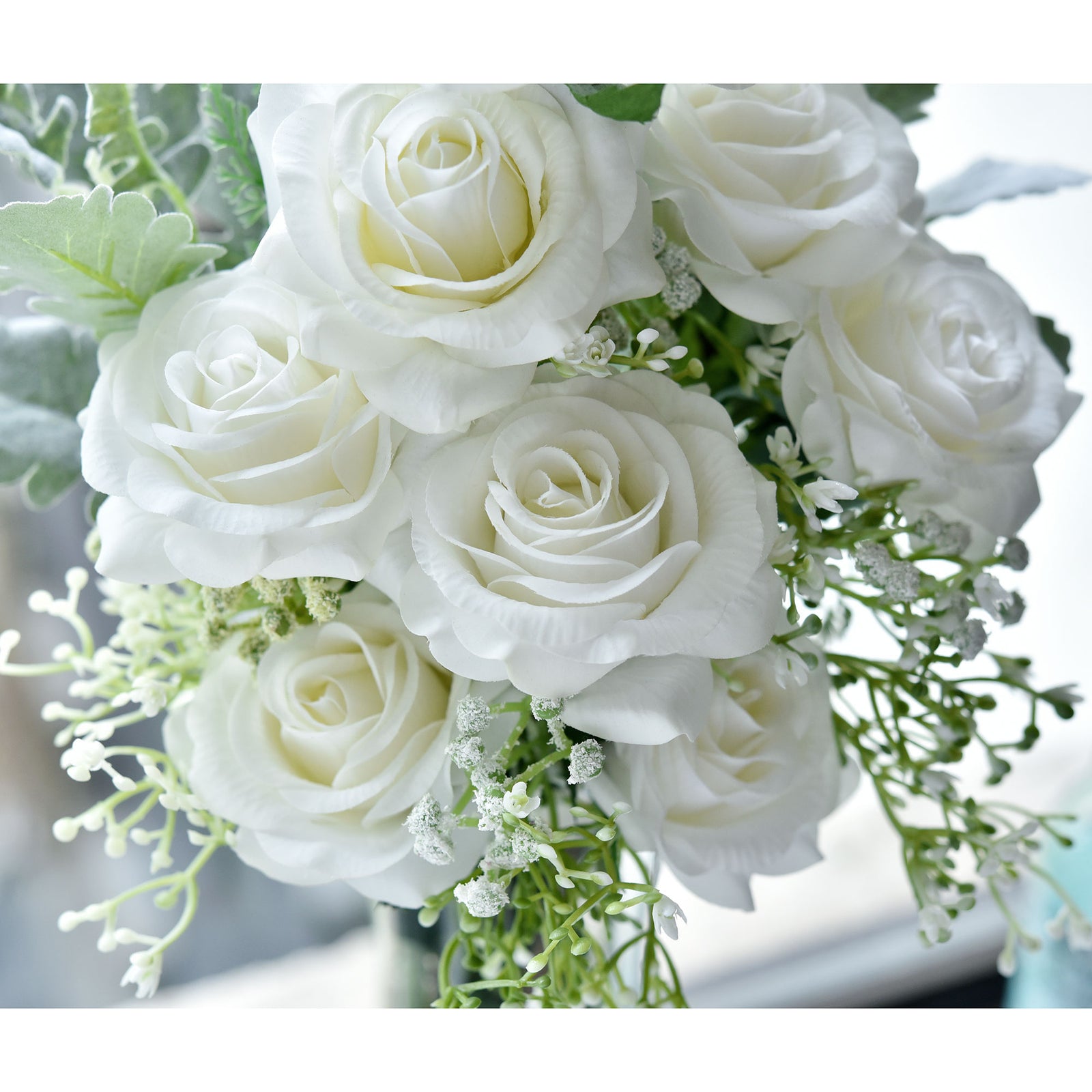 Artificial Flowers Real Touch Silk Roses 10 Stems (White)