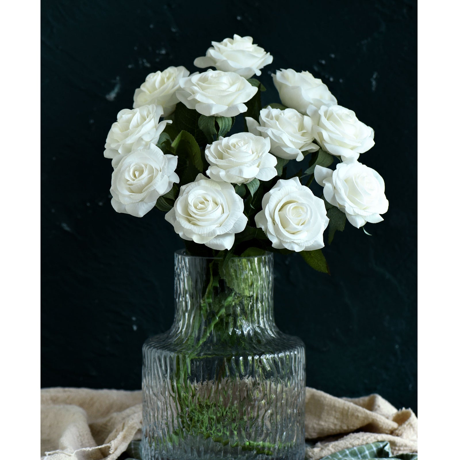 Artificial Flowers Real Touch Silk Roses 10 Stems (White)