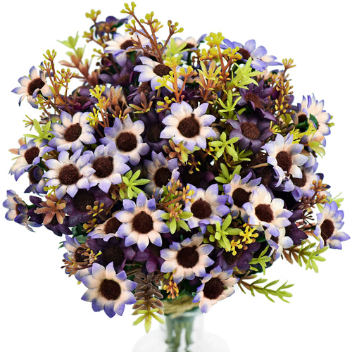 FiveSeasonStuff Daisy Silk Flowers, Outdoor Artificial Flowers Arrangement Decorations (4 Flower Bundles,) 13 inches Tall (Joyful Purple)